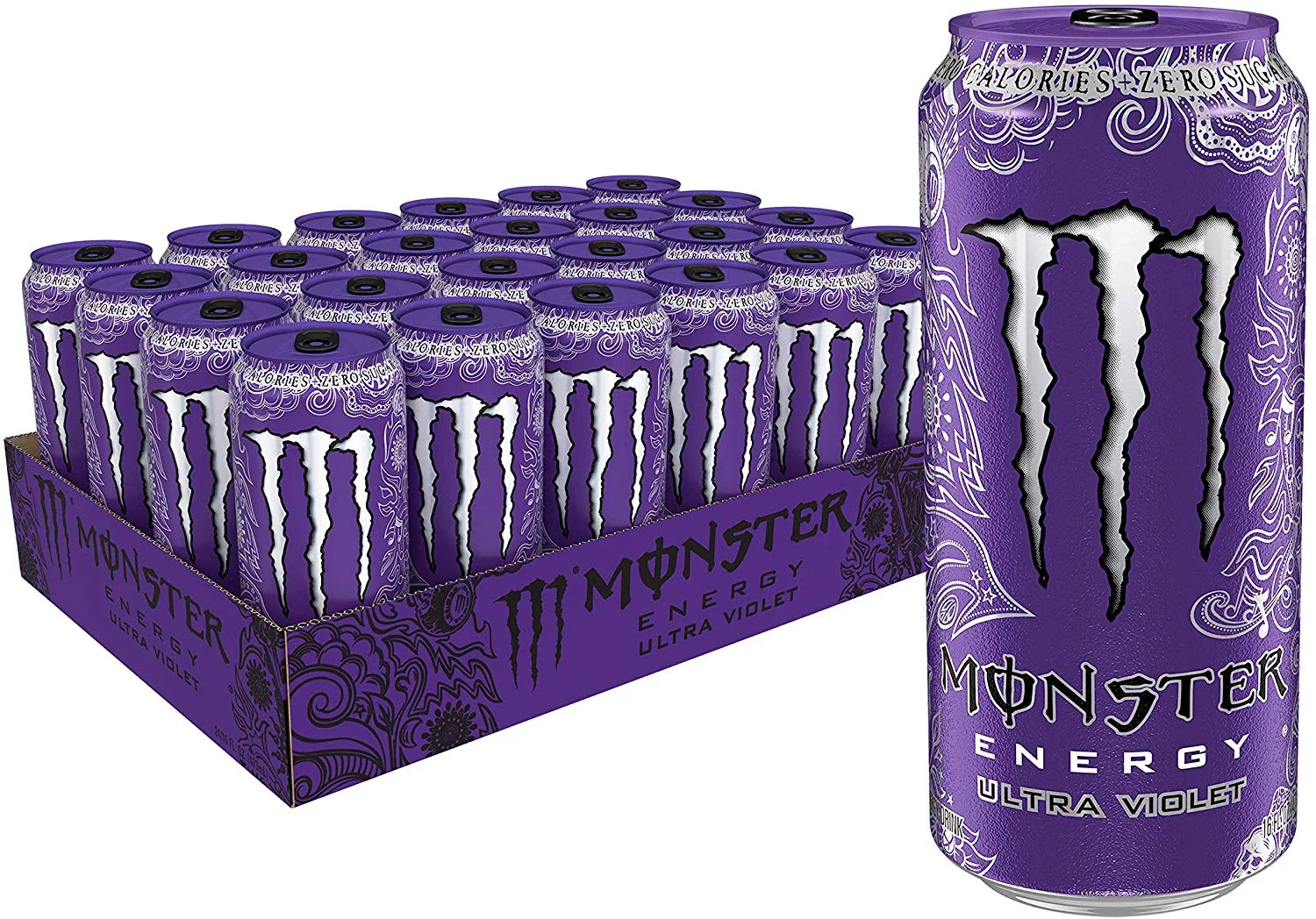 (24 Cans) Monster Ultra Violet, Sugar Free Energy Drink, 16 fl oz