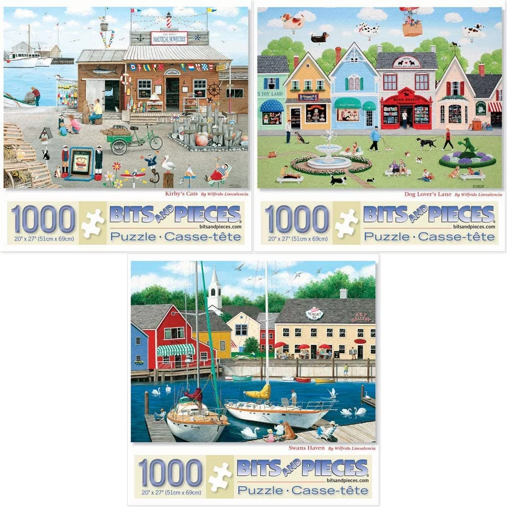 Bits and Pieces - Value Set of Three (3) 1000 Piece Jigsaw Puzzles for Adults - Each Puzzle Measures 20