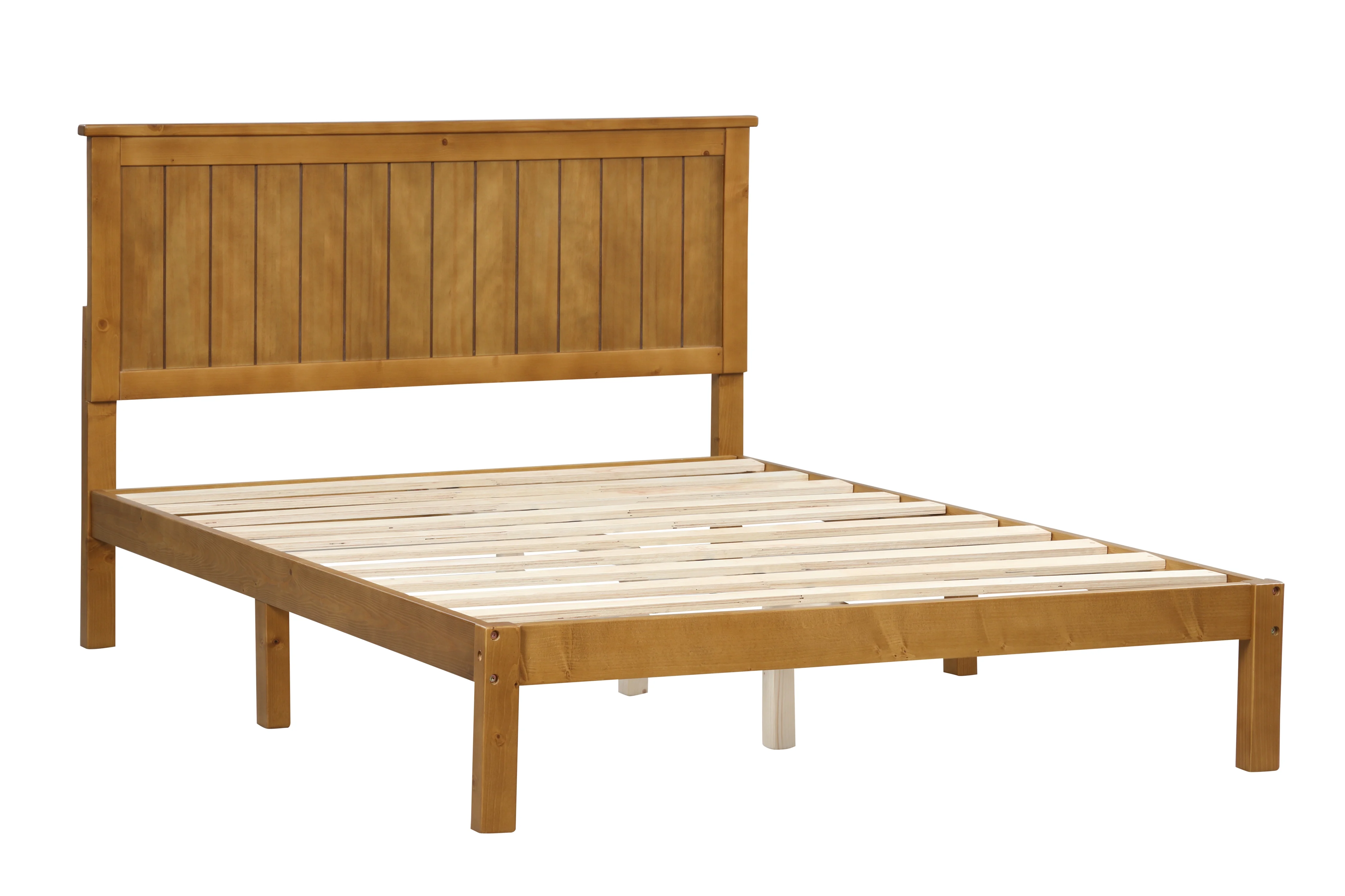Solid Wood Platform Bed with Wooden Slats, Platform Bed with Headboard, No Box Spring Needed, Easy Assembly(Brown)