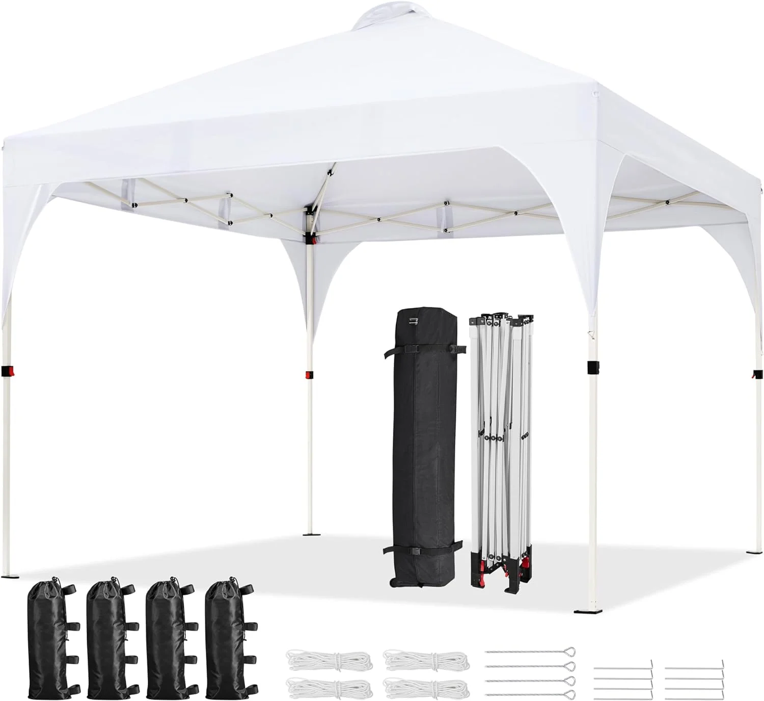 Yaheetech 10x10 Pop Up Canopy Tent with Vent, Easy Set Up Tent, Instant Sun Shelter Canopy with Wheeled Bag, 4 Sandbags, 12 Stakes & 4 Ropes, for Parties, Beach, Outdoor, White