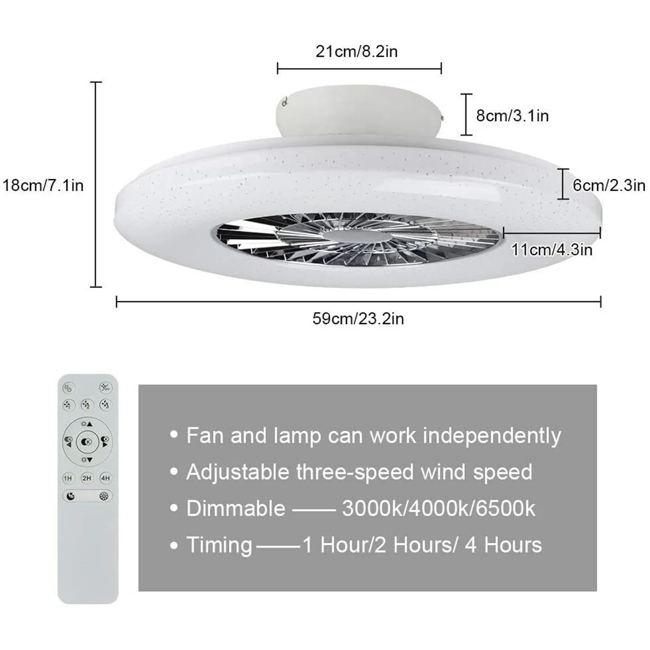 Remote Ceiling Fan with Light Kit-40W Modern Dimmable Ceiling Fan Lighting, 7 Invisible Blades