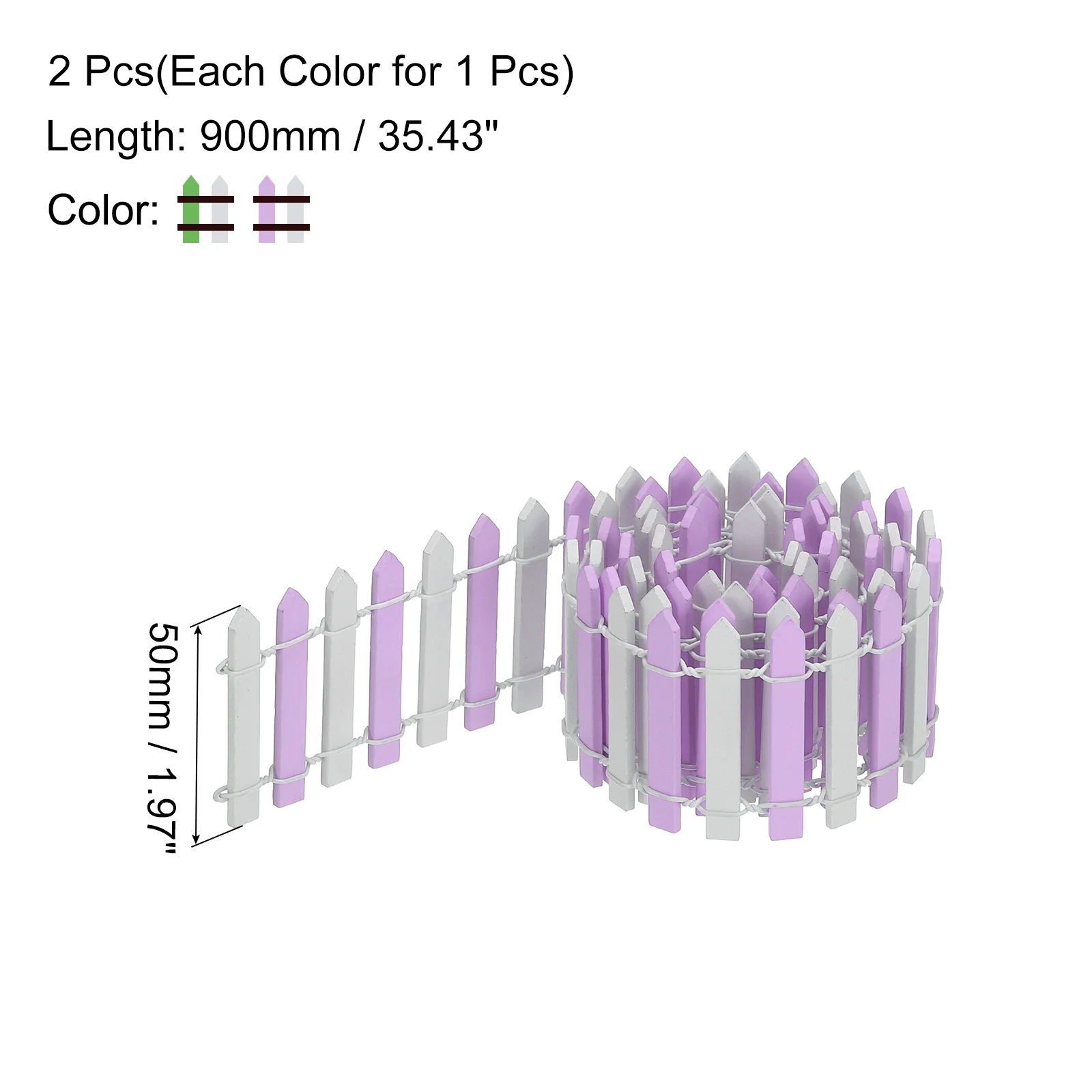 Uxcell 2pcs 35 Inch Miniature Garden Fence, Mini Ornament Wood Picket Fence Light Purple White, Light Green White