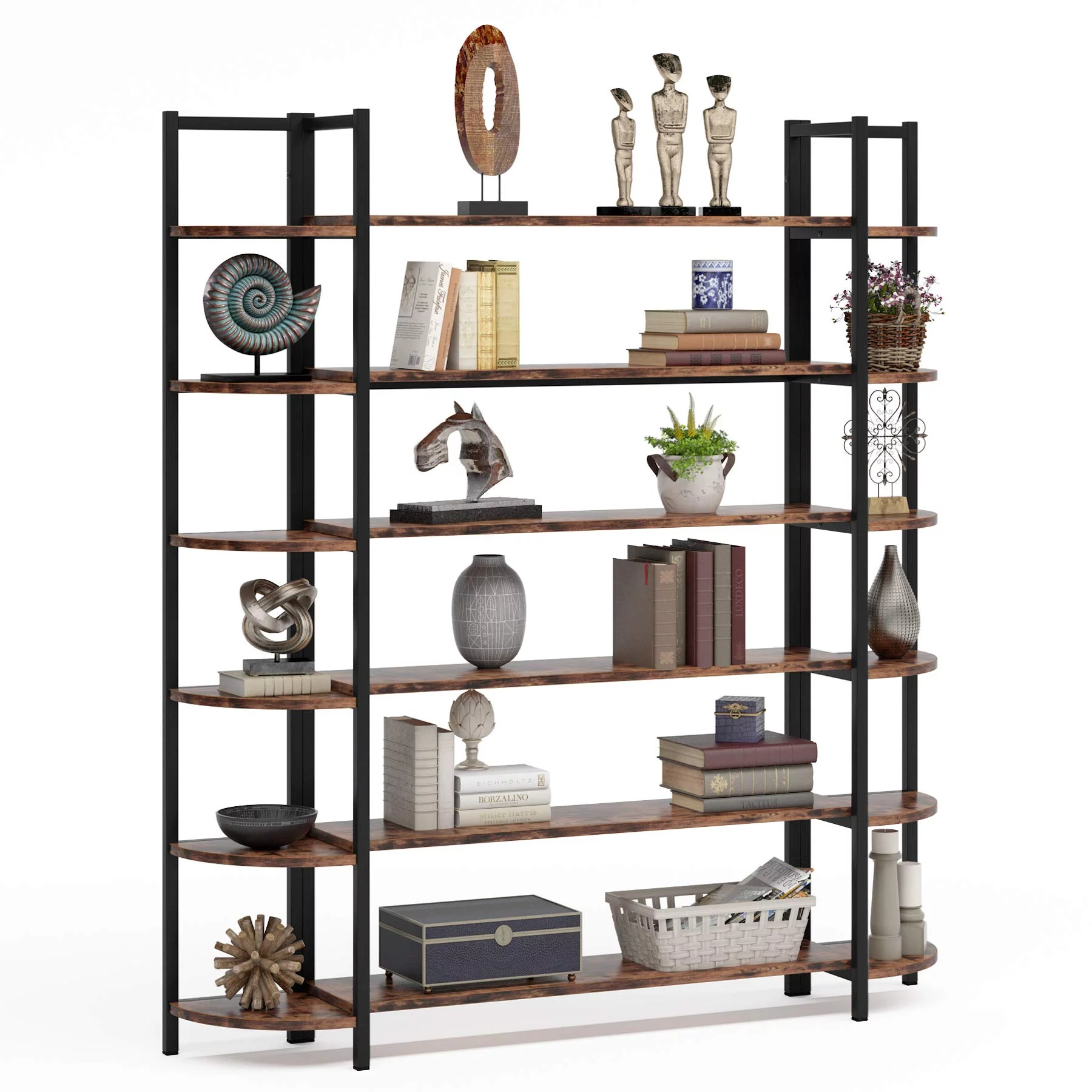 Tribesigns Triple Wide 6-Tier Bookshelf, Large Etagere Bookcase Multipurpose Storage Display Rack Book Shelf for Home Office