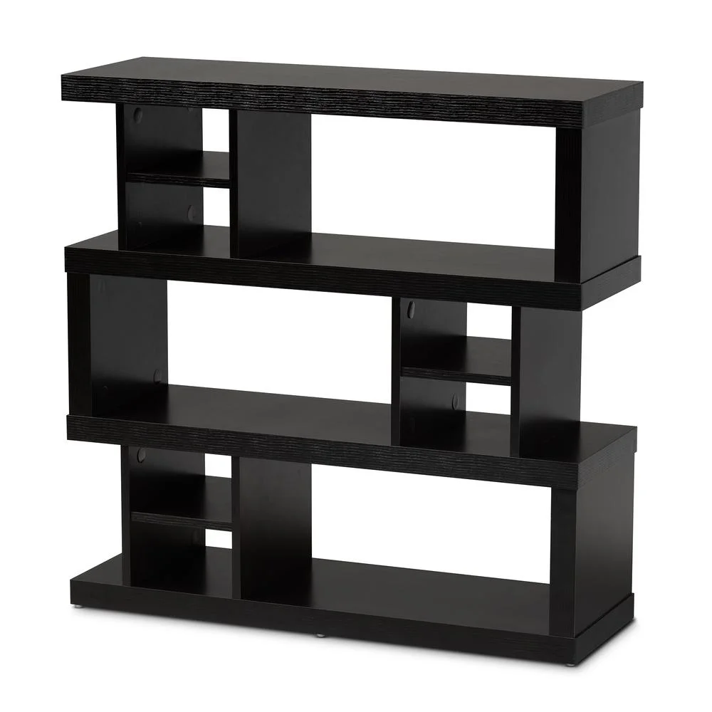 Baxton Studio Dora Modern and Contemporary Dark Brown Finished Wood 3-Tier Geometric Bookshelf