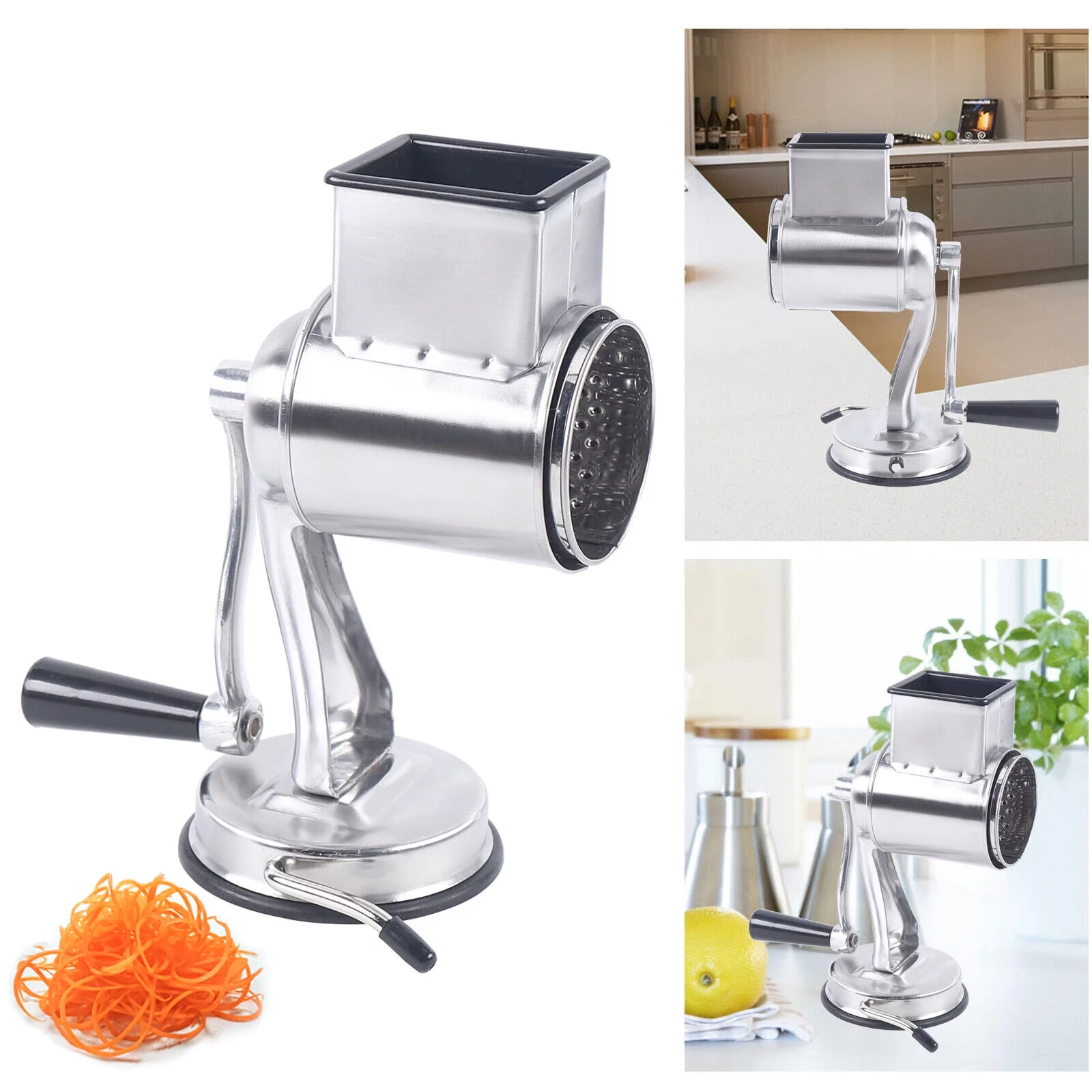 ZhdnBhnos Kitchen Food Rotary Grater Drum Slicer Grinding Tool Vegetable Shredder Grinder with 5 Blades Stainless Steel