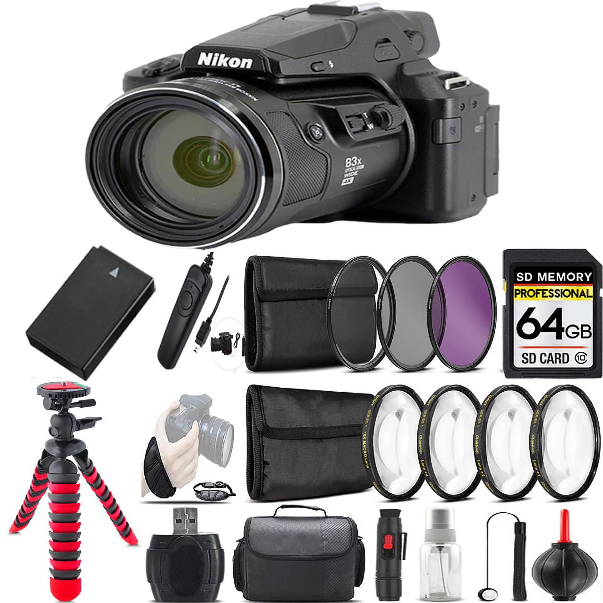 Nikon COOLPIX P950 Digital Camera + Spider Tripod + EXT BAT - 64GB Kit