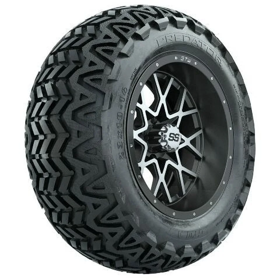 GTW Vortex 14 inch Matte Black/Machined Golf Cart Wheel on 23x10-14 (23