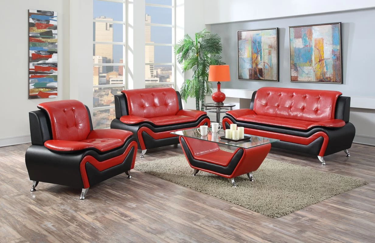 US Pride Furniture Wanda 3-Piece Modern Bonded Leather Sofa Set S5066-S5067