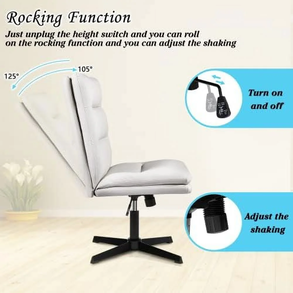 TJCGDTY High Back Armless Office Desk Chair No Wheels  PU Leather Cross Legged Office Chair  Wide Seat Home Office Desk Chairs  Adjustable Swivel Vanity Task Computer Chair (Beige)