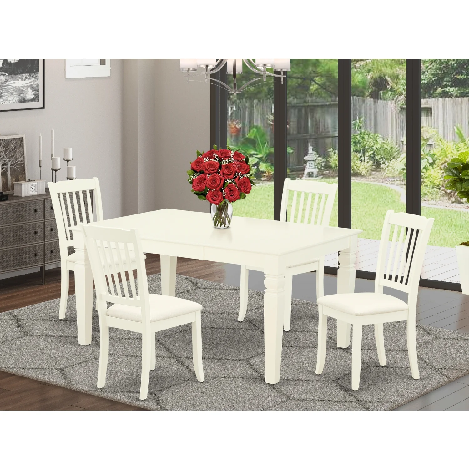 East West Furniture Weston 5-piece Wood Dining Set with Fabric Seat in White