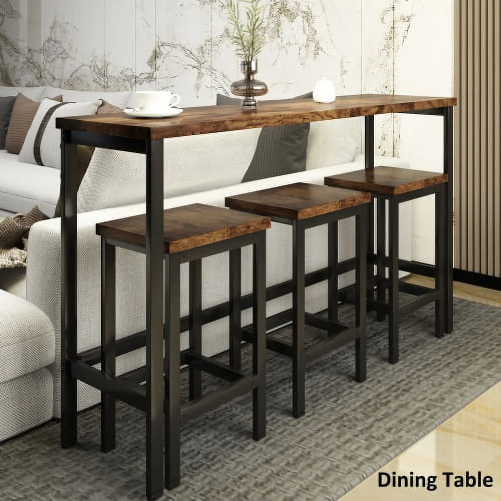 ZJbiubiuHome TOPMAX Counter Height Extra Long Dining Table Set with 3 Stools Pub Kitchen Set  with Footrest Brown