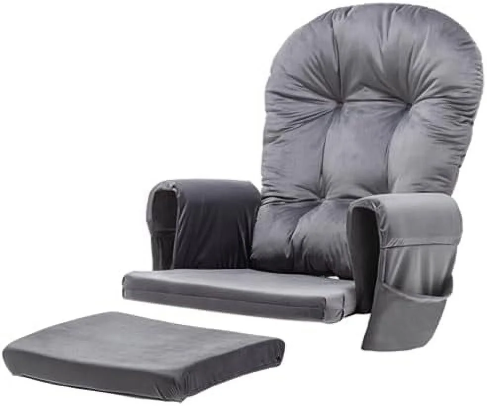 SJUIONG Glider Rocker Replacement Cushions with  Pocket  5PCS  Soft Velvet Thickened  Washable Nonslip  Universal for Use in Glider Rocking Chair  Light Grey