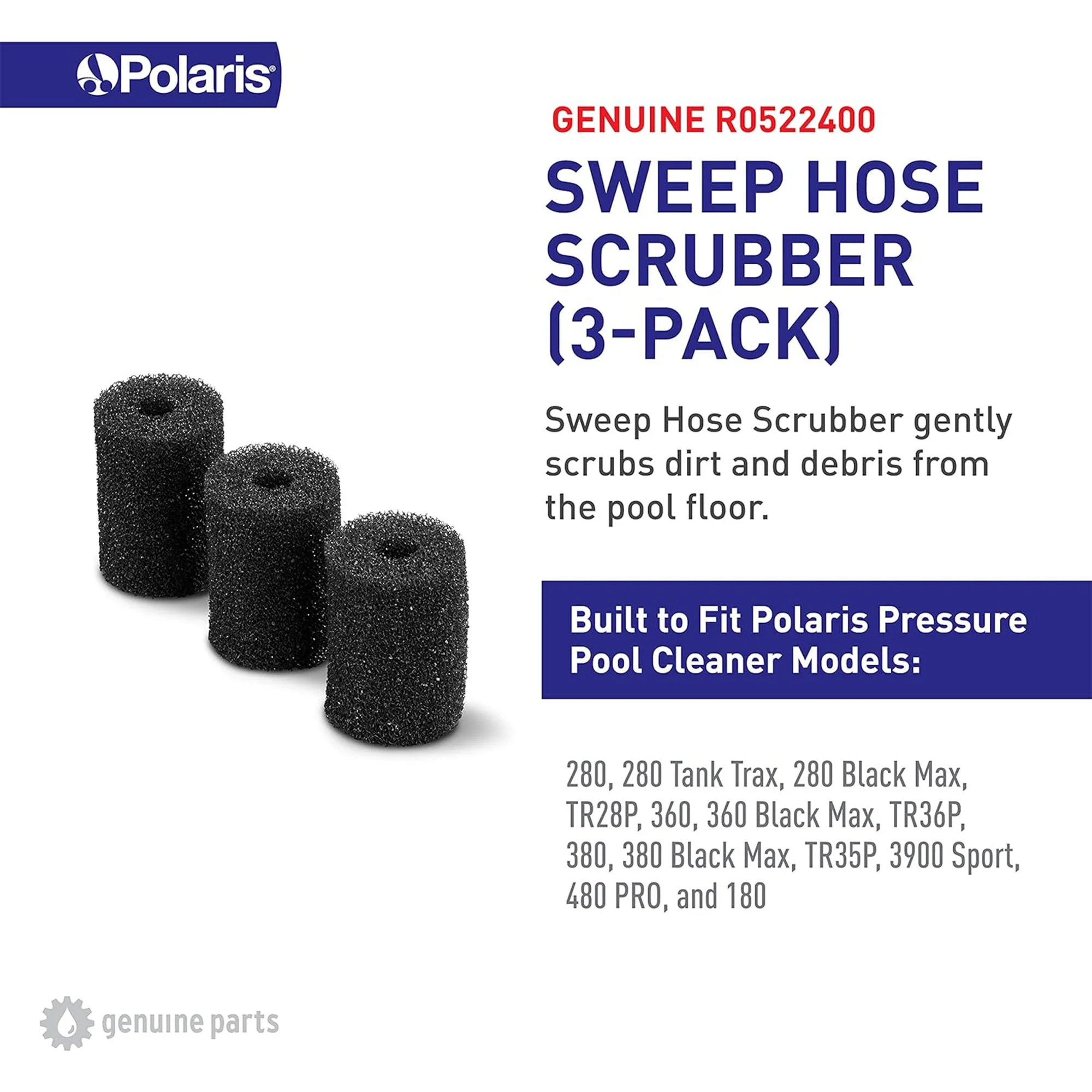 Polaris Genuine Parts Sweep Hose Scrubber Replacement, Black, Set of 3