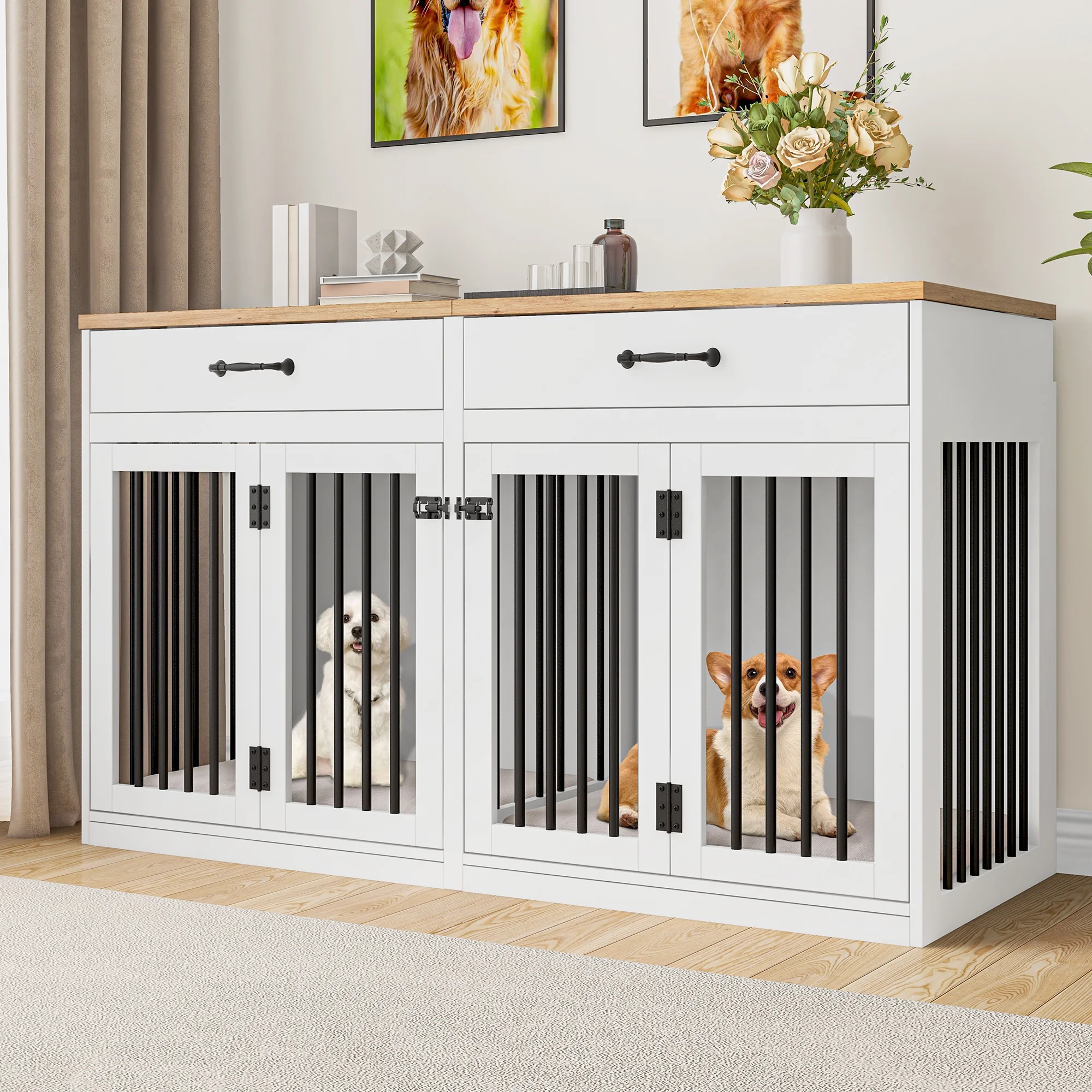 Dextrus Large Dog Crate Furniture for 2 Dogs, 60