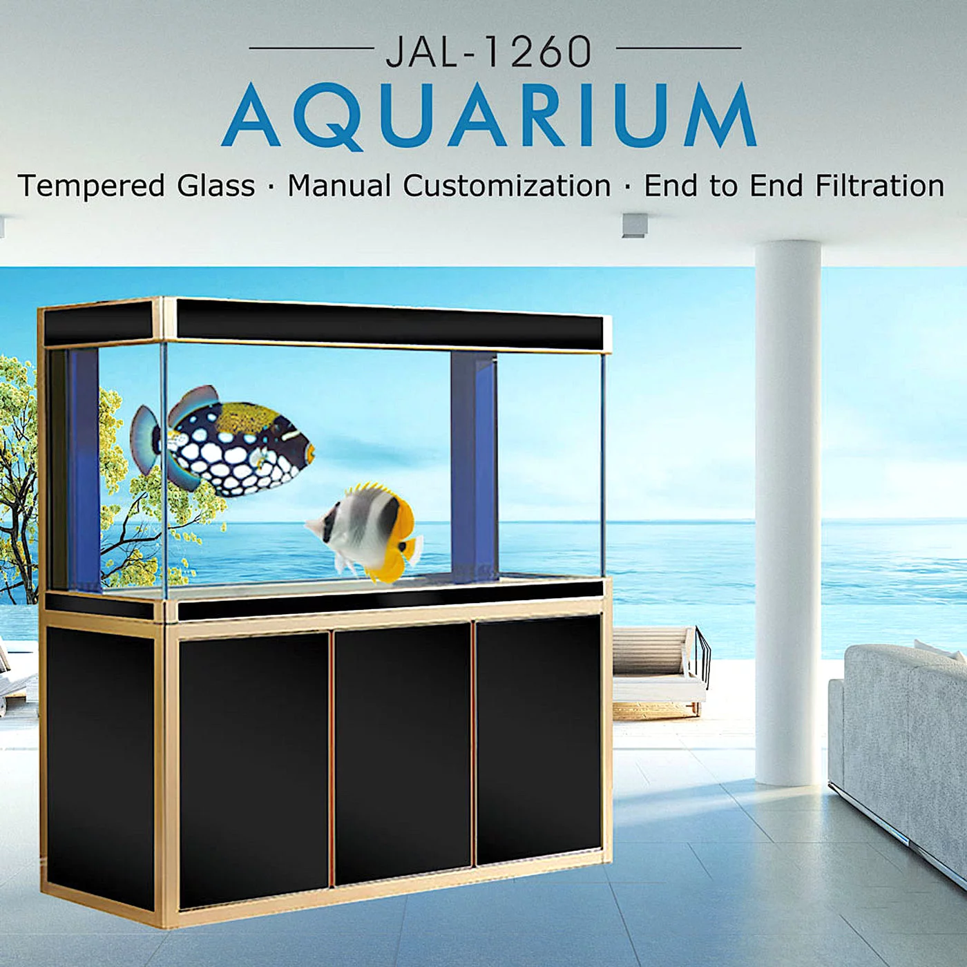 Aqua Dream 135 Gallon Tempered Glass All-in-one Aquarium Black With Gold