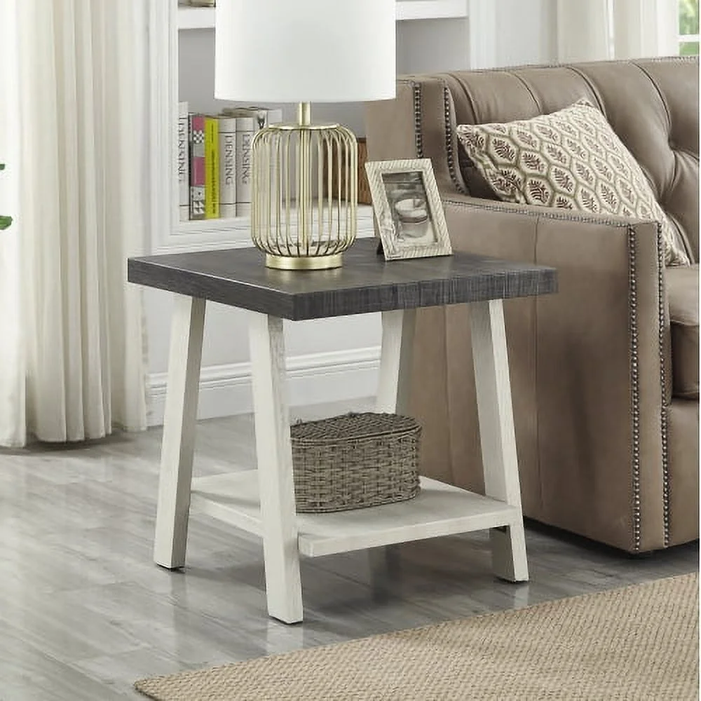 DremFaryoyo Athens Contemporary Two-Tone Wood  End Table in Weathered Charcoal and Beige