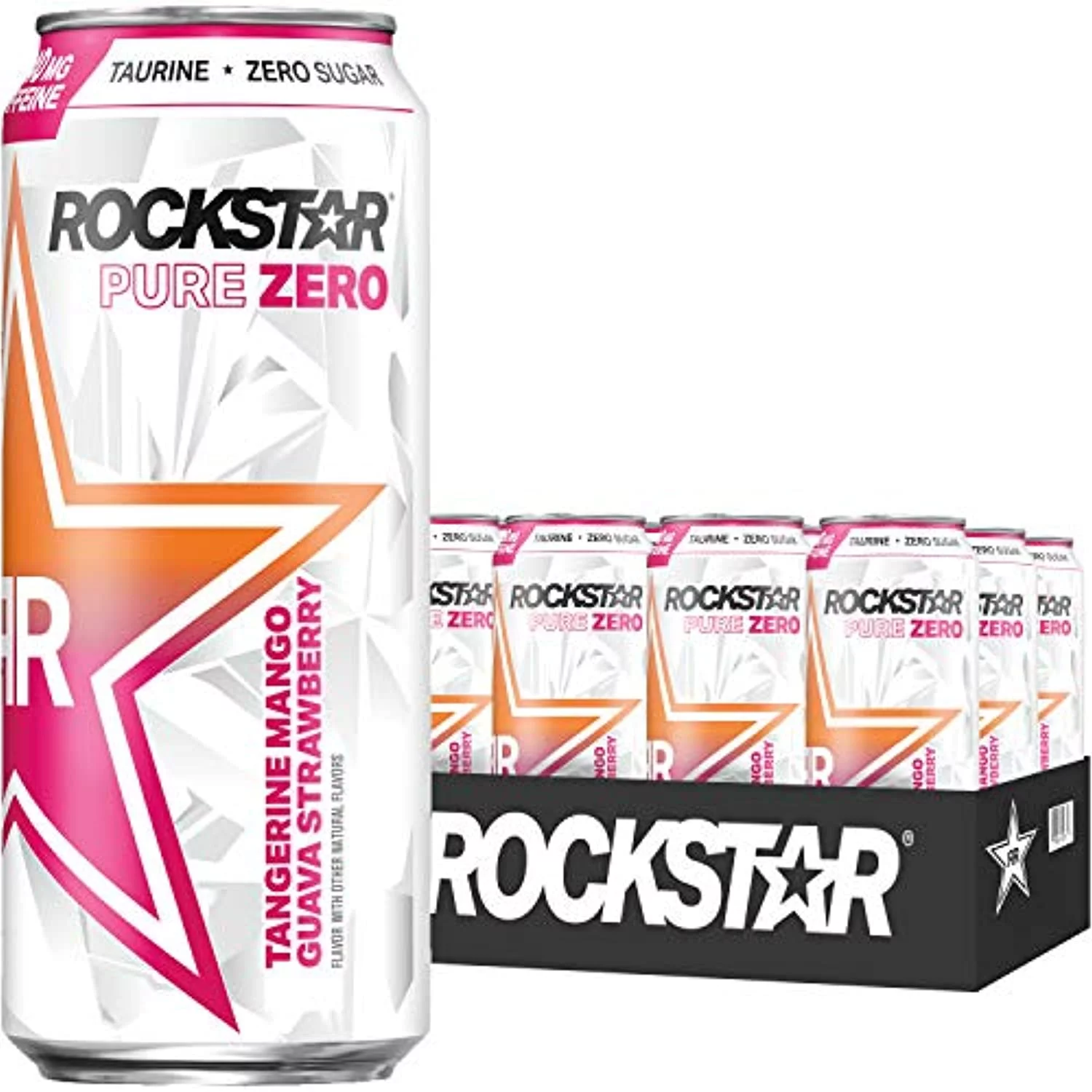 Rockstar Energy Drink Pure Zero Tangerine Mango Guava Strawberry (Packaging May Vary), 192 Fl Oz, Pack Of 12