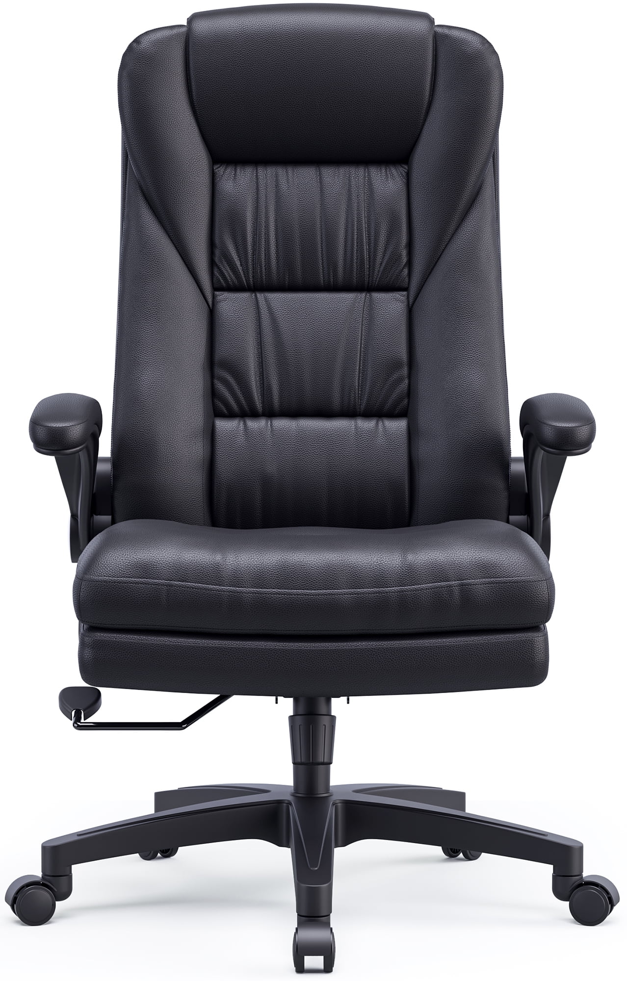 Hbada Ergonomic Executive Office Chair, Big & Tall Desk Chair, PU Leather Swivel Rocking Chair with Flip-up Padded Armrest and Adjustable Height, Black