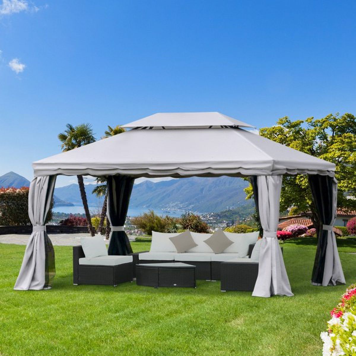Fithood 10ft x 13ft Patio Gazebo-Gray-AS
