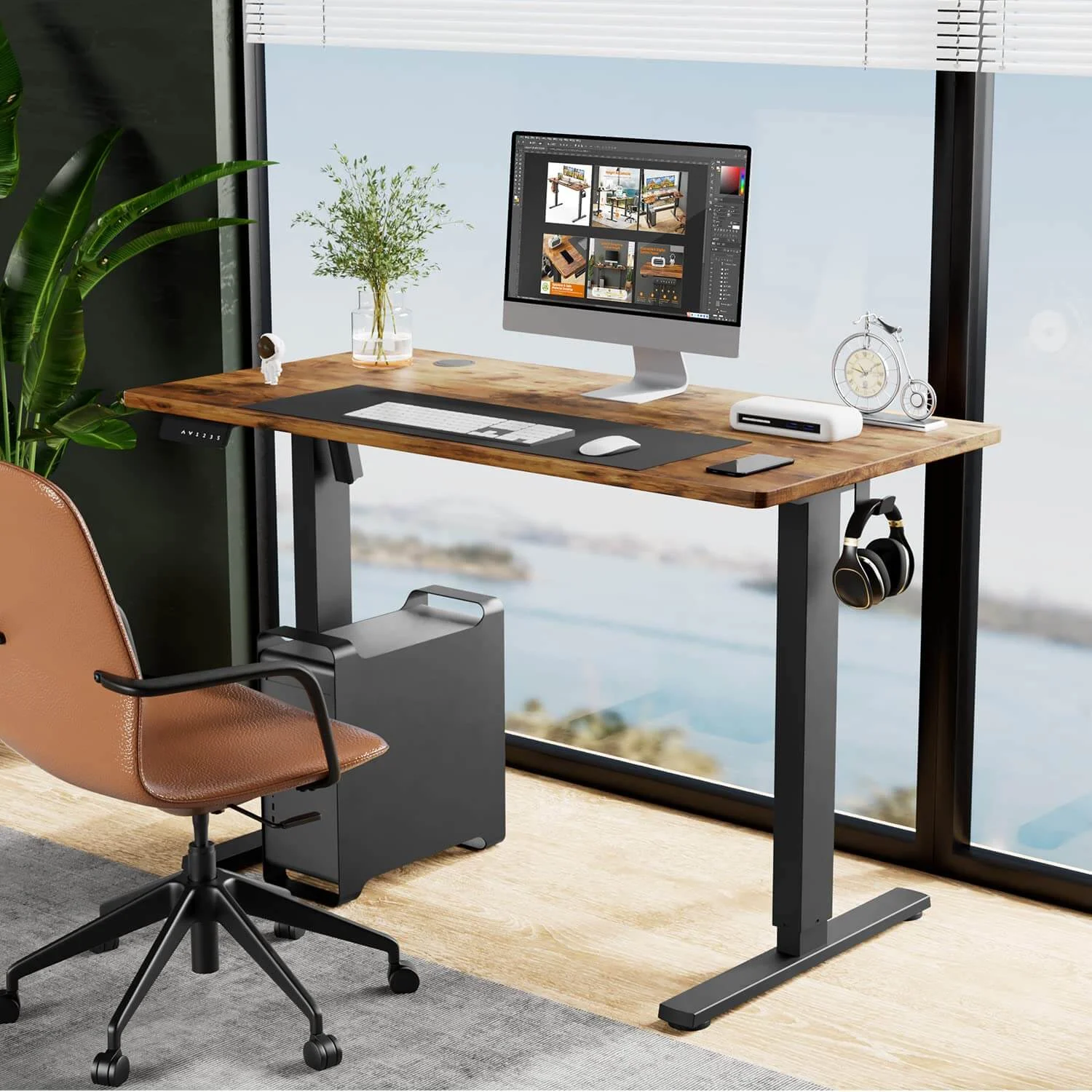 CoSoTower Electric Height Adjustable Standing Desk,Sit to Stand Ergonomic Computer Desk,Brown,48'' X 24