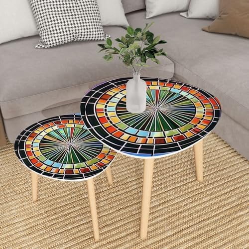 YPDRYGV Small Coffee Nesting  Abstract Stained Glass Monochrome Tone Brown Triangle End  Center   Modern   Room Bedroom Balcony