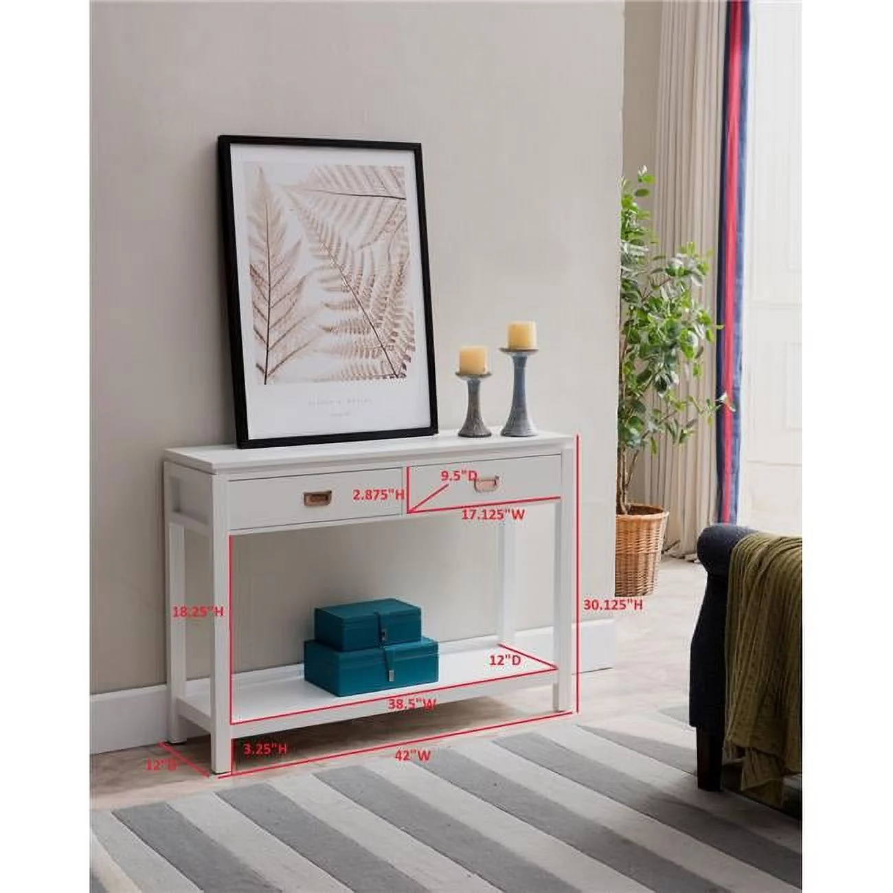 Kings Furniture C1295 Wood Console Table, White