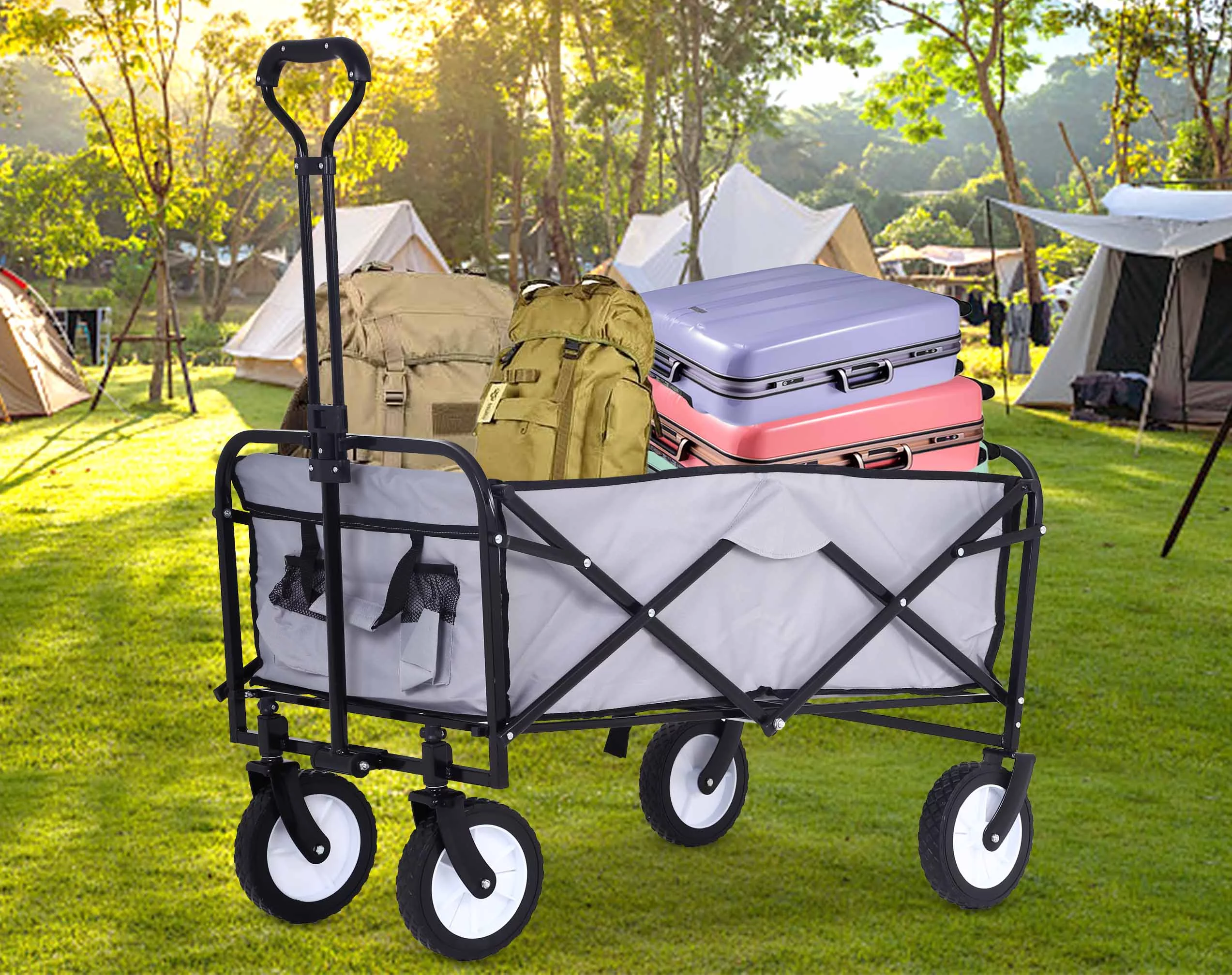CL.HPAHKL Collapsible Wagon Foldable Wagon Garden Cart Heavy Duty Utility Foldable Wagons Carts with Wheels, Folding Beach Wagon Grocery Wagon for Camping Garden Shopping Sports Outdoor Use,