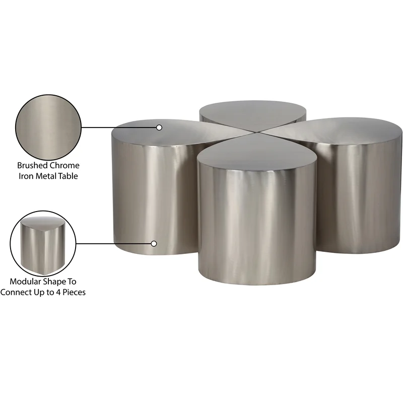 Meridian Furniture Petal 4-Piece Brushed Chrome Iron Metal Coffee Table