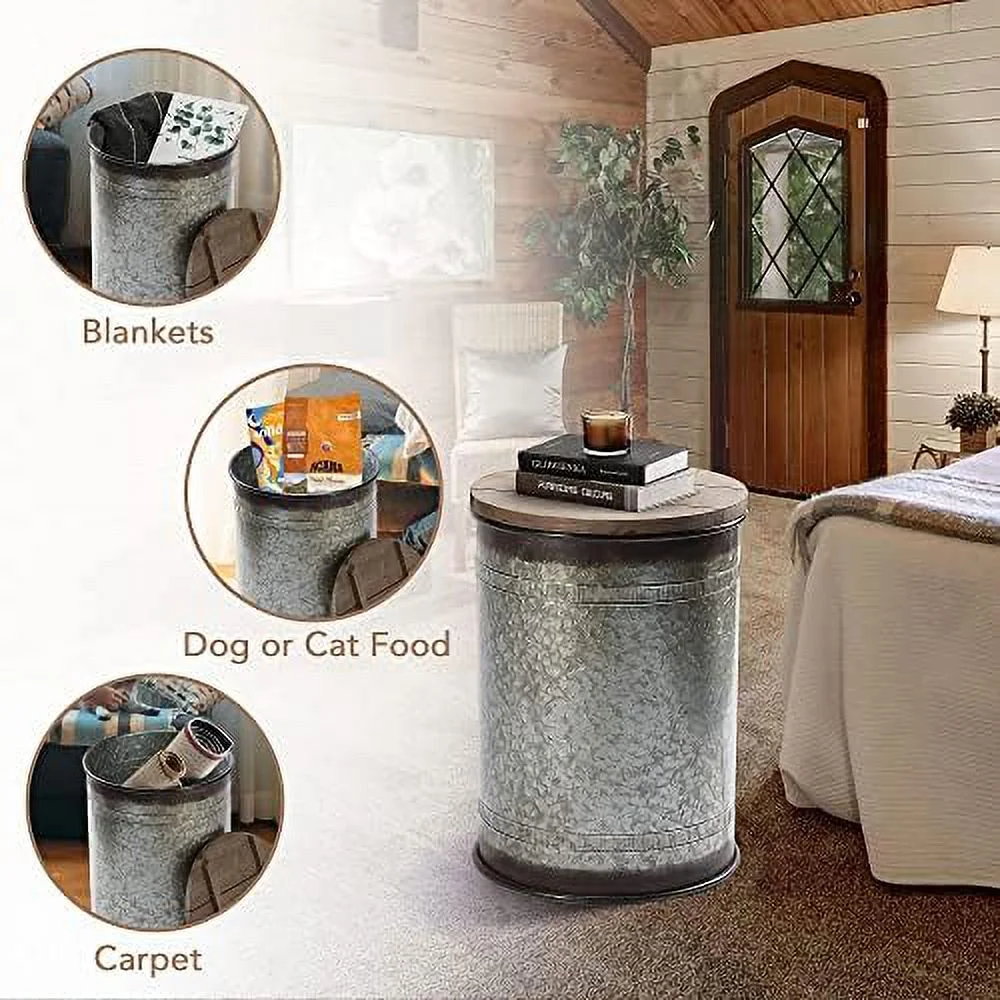 CHBGFV Rustic  Ottoman Seat Stool  Farmhouse    Antique Galvanized Metal End  Box Bin with Square Wooden Lid （Square&Galvanized）