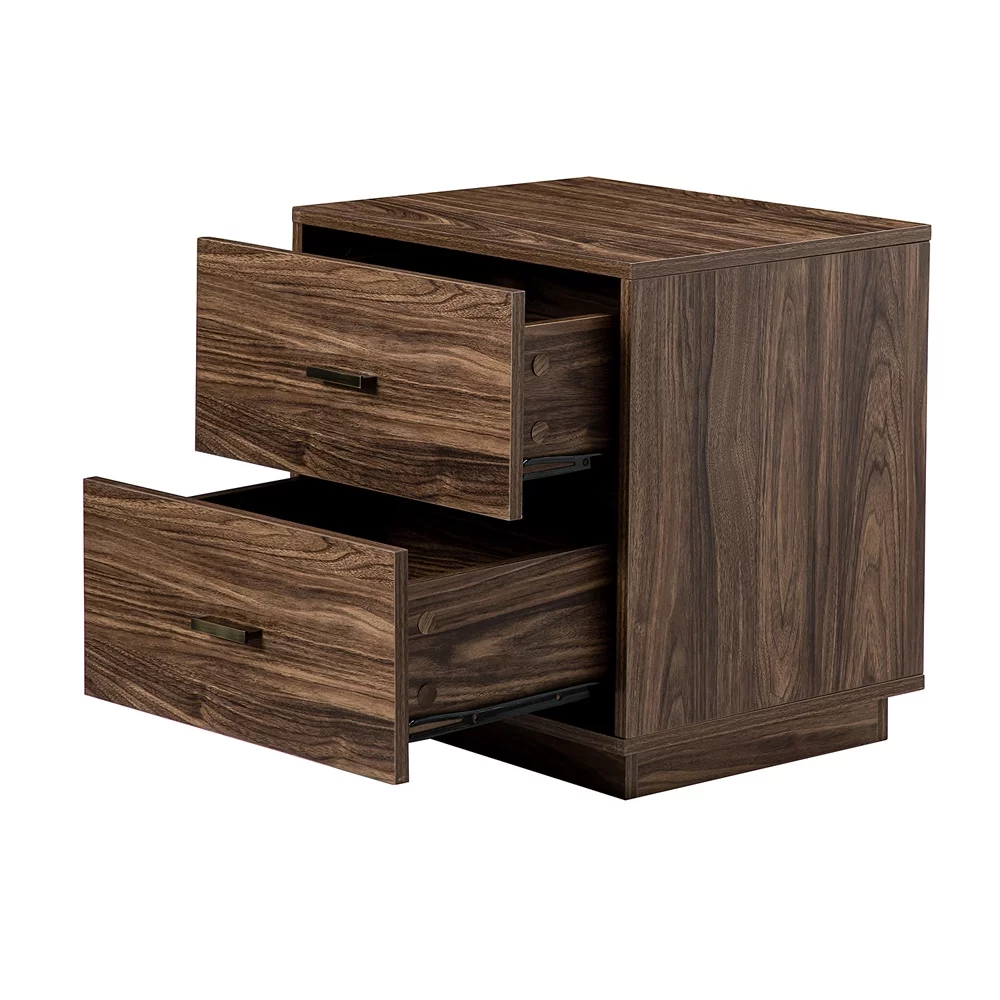 iYofe Modern Nightstand, Wood Bedside Table with 2 Drawers, End Table with Storage for Living Room, Solid Bedside Table for Bedroom, Walnut, 15.7(L) x 19.6 (W) x 20.0(H) inches