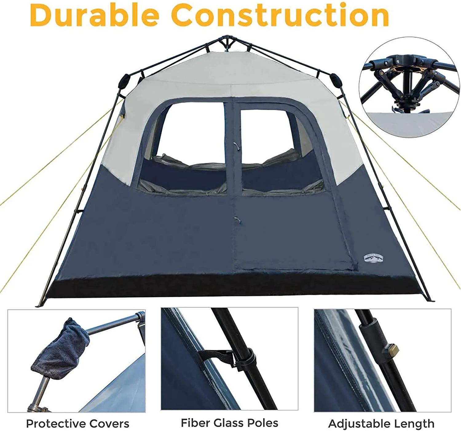 6 Person Instant Family Cabin Tent, Water Resistant, Easy Set Up - Navy/Gray