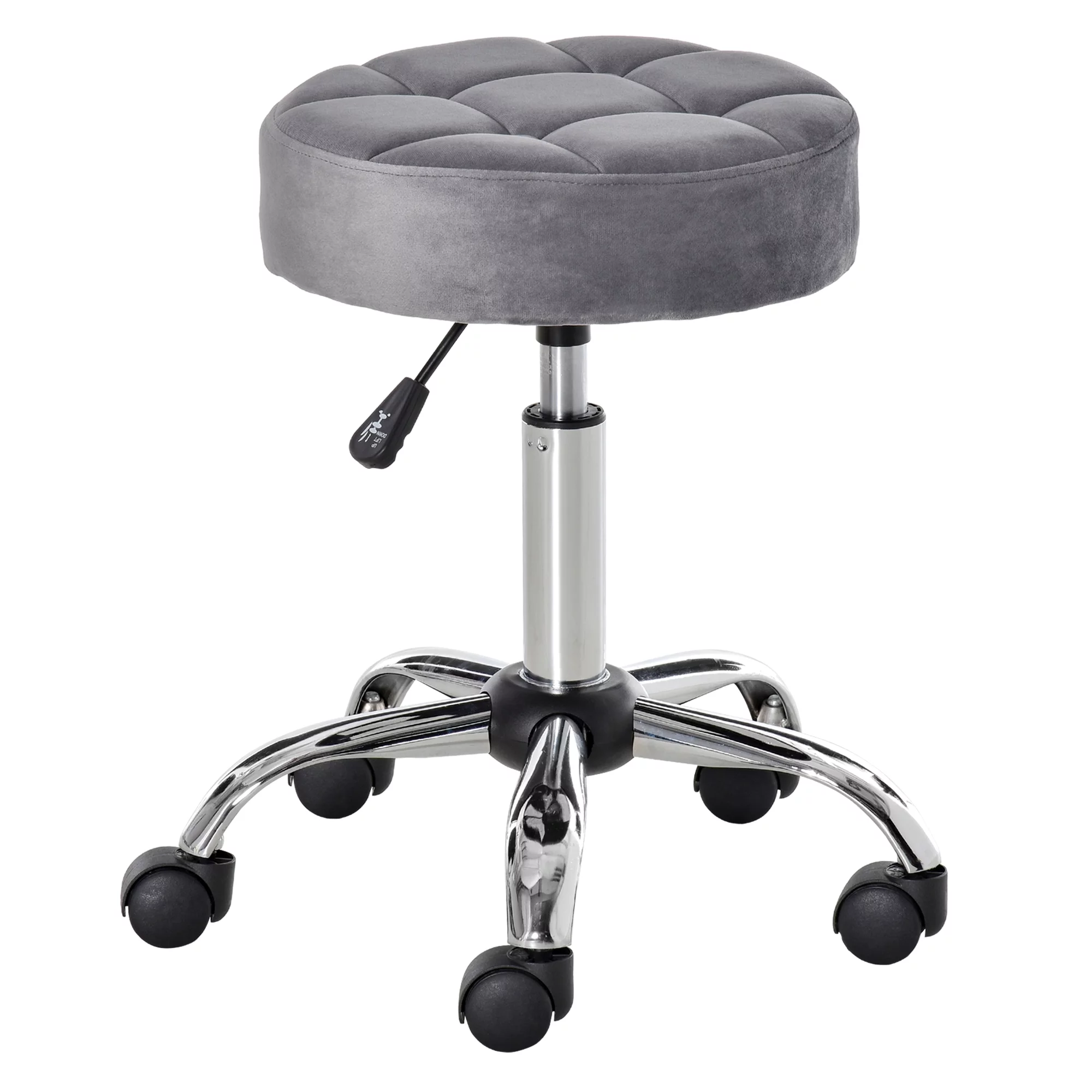 HOMCOM Round Salon Stool Height Adjustable, Hydraulic Rolling Swivel Stool with Wheels, Massage Vanity Chair Home Office, Grey