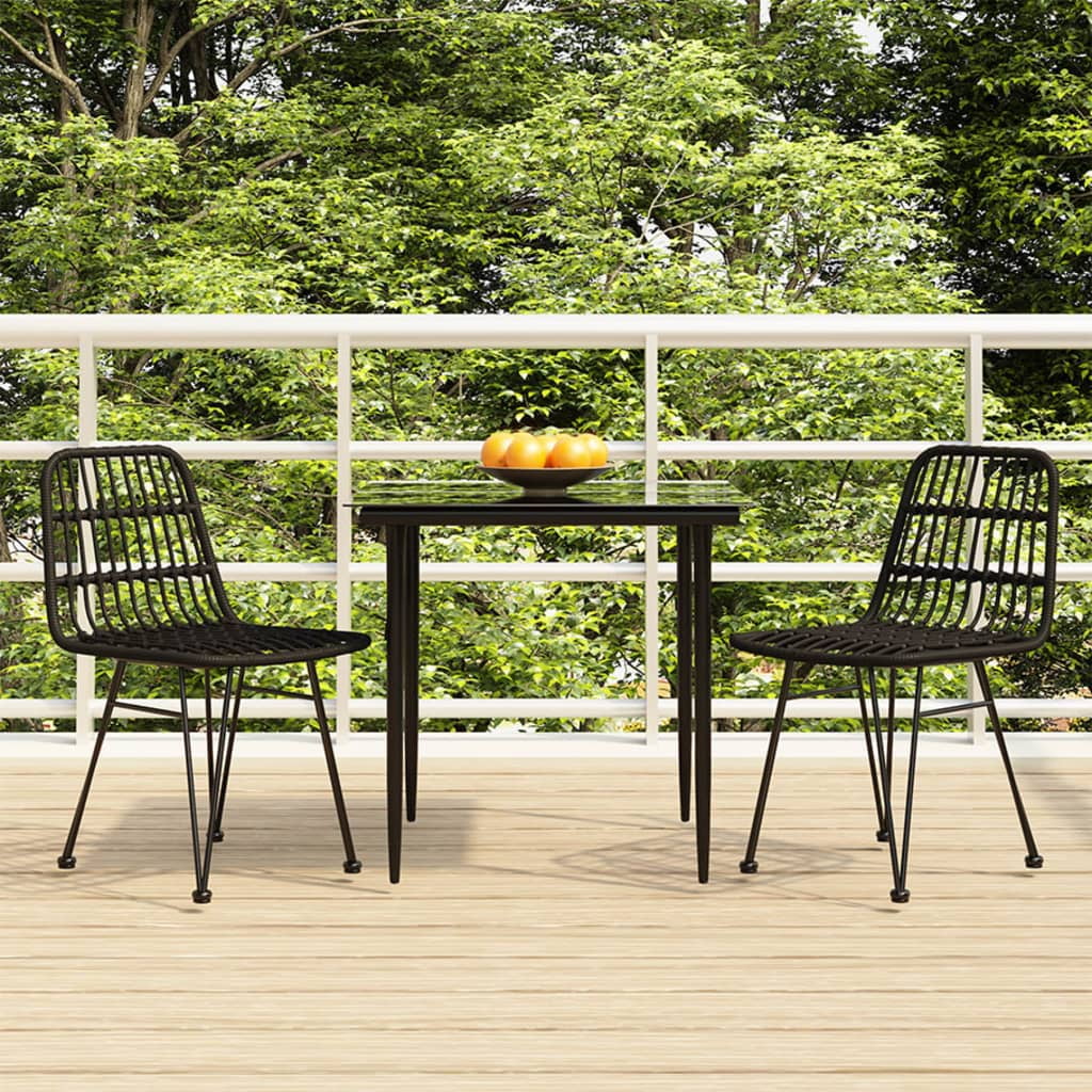 Uteam Dining Set 3 Piece Patio Black Poly Rattan for Outdoor Use