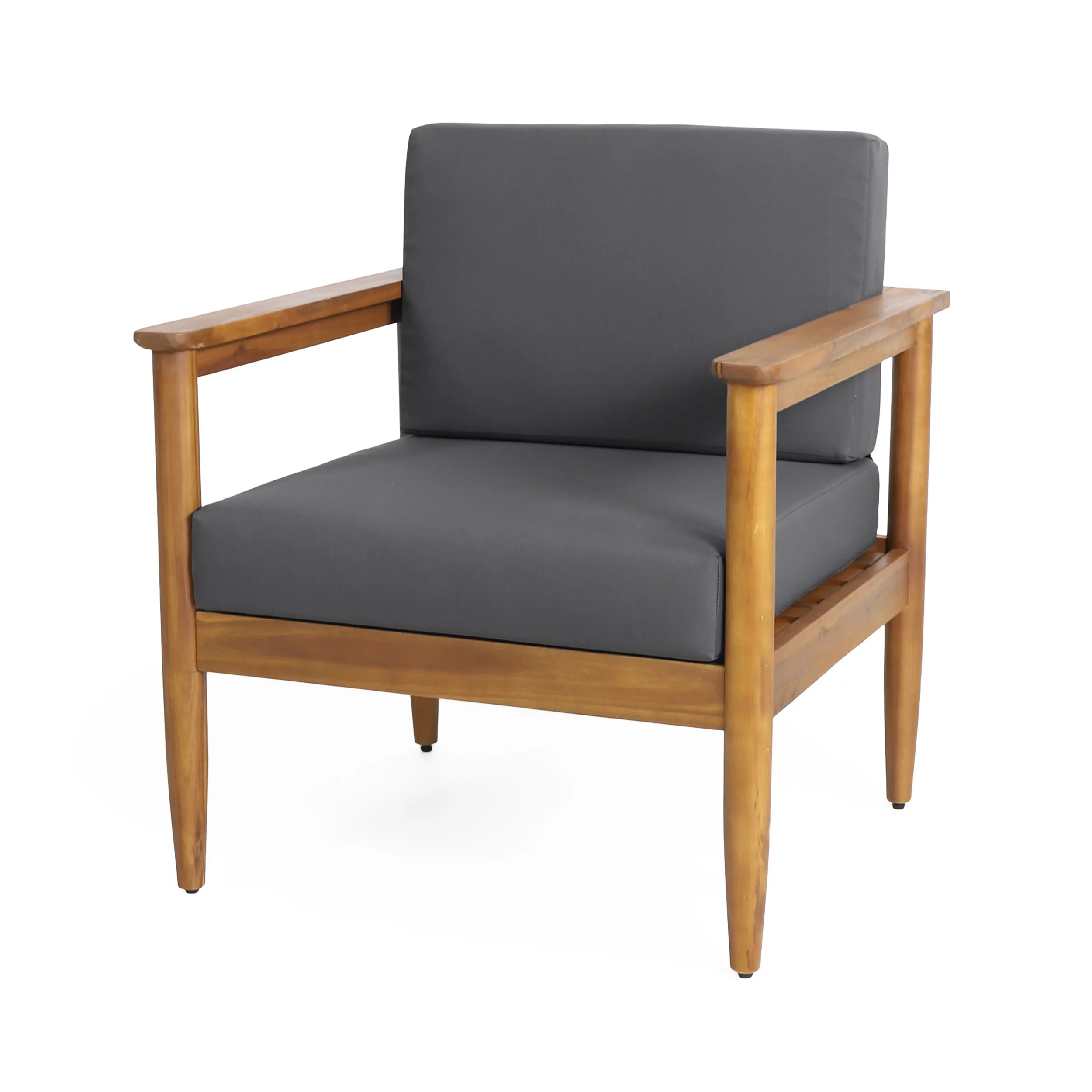GDF Studio Plumb Outdoor Acacia Wood Club Chair with Cushions, Teak, Dark Gray