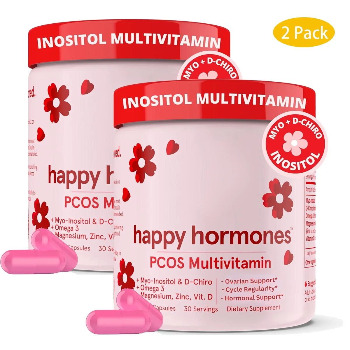 Happy Hormones PCOS Multivitamin,Hormone Balance for Women Health, Mood Support Supplement PMS Support for Women, Supports Healthy Ovulation, Cycle Regularity-120 Capsules/Bottle (2 pcs)