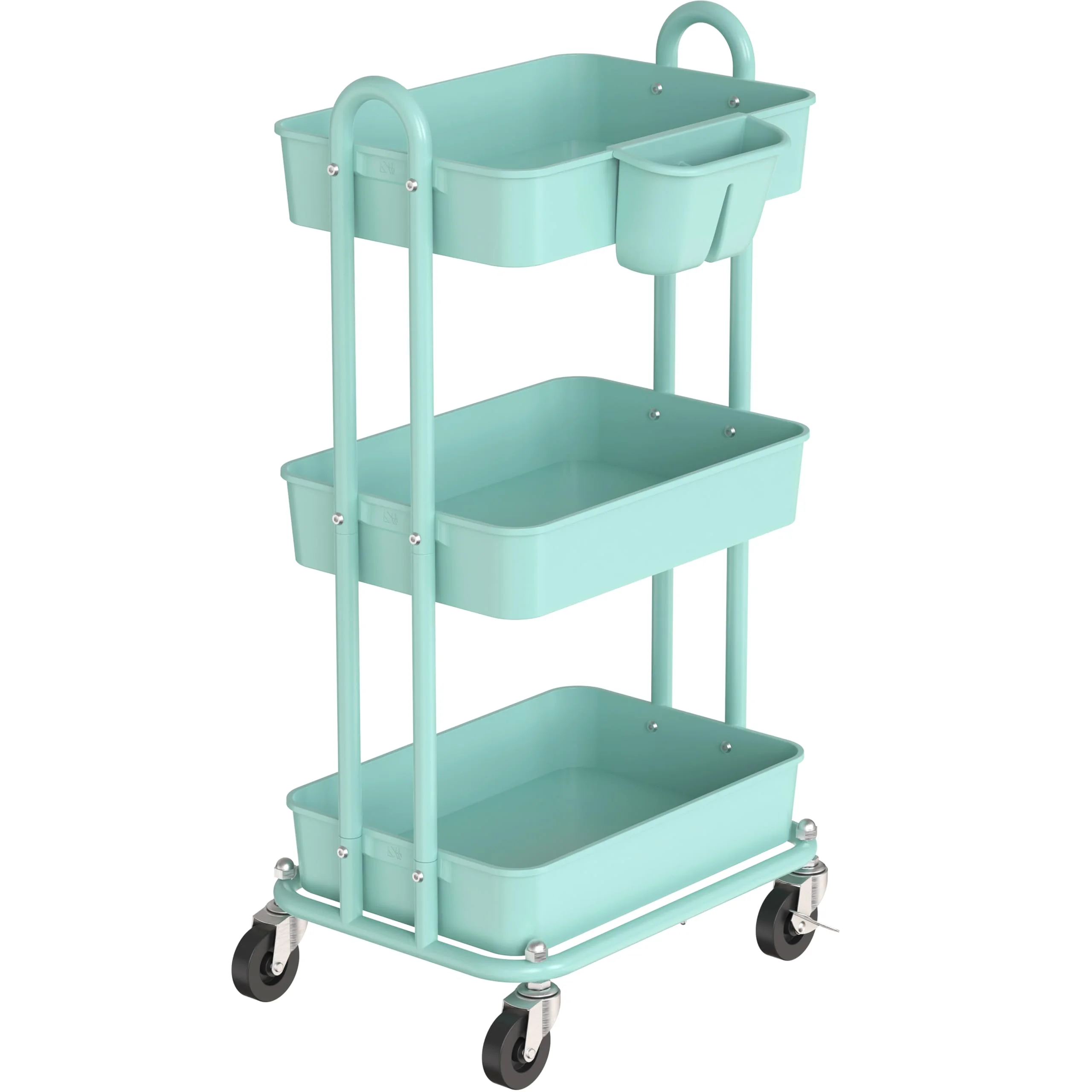 Simple Houseware 3-Tier Multifunctional Rolling Utility Cart with Hanging Bucket, Turquoise
