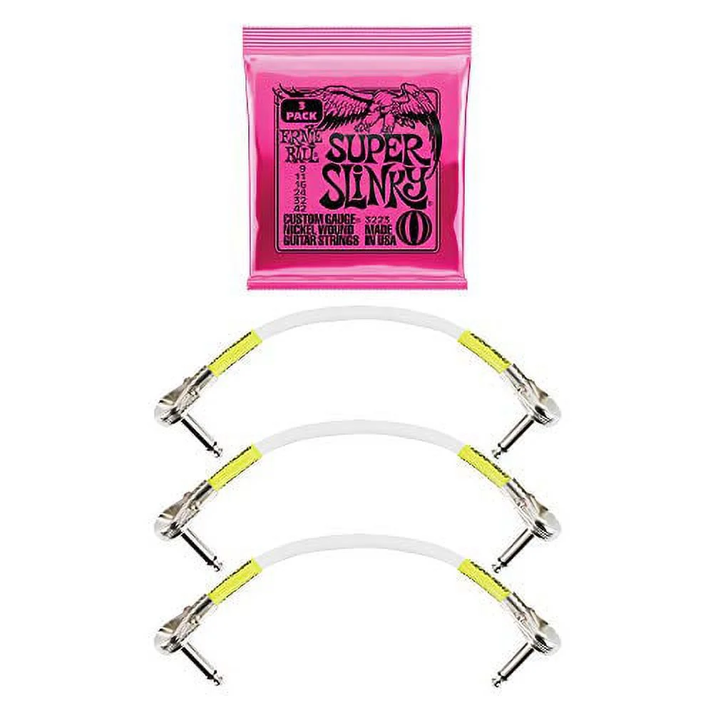 Ernie Ball Guitar Strings Cables Patch Electric Super Slinky 3 of Each