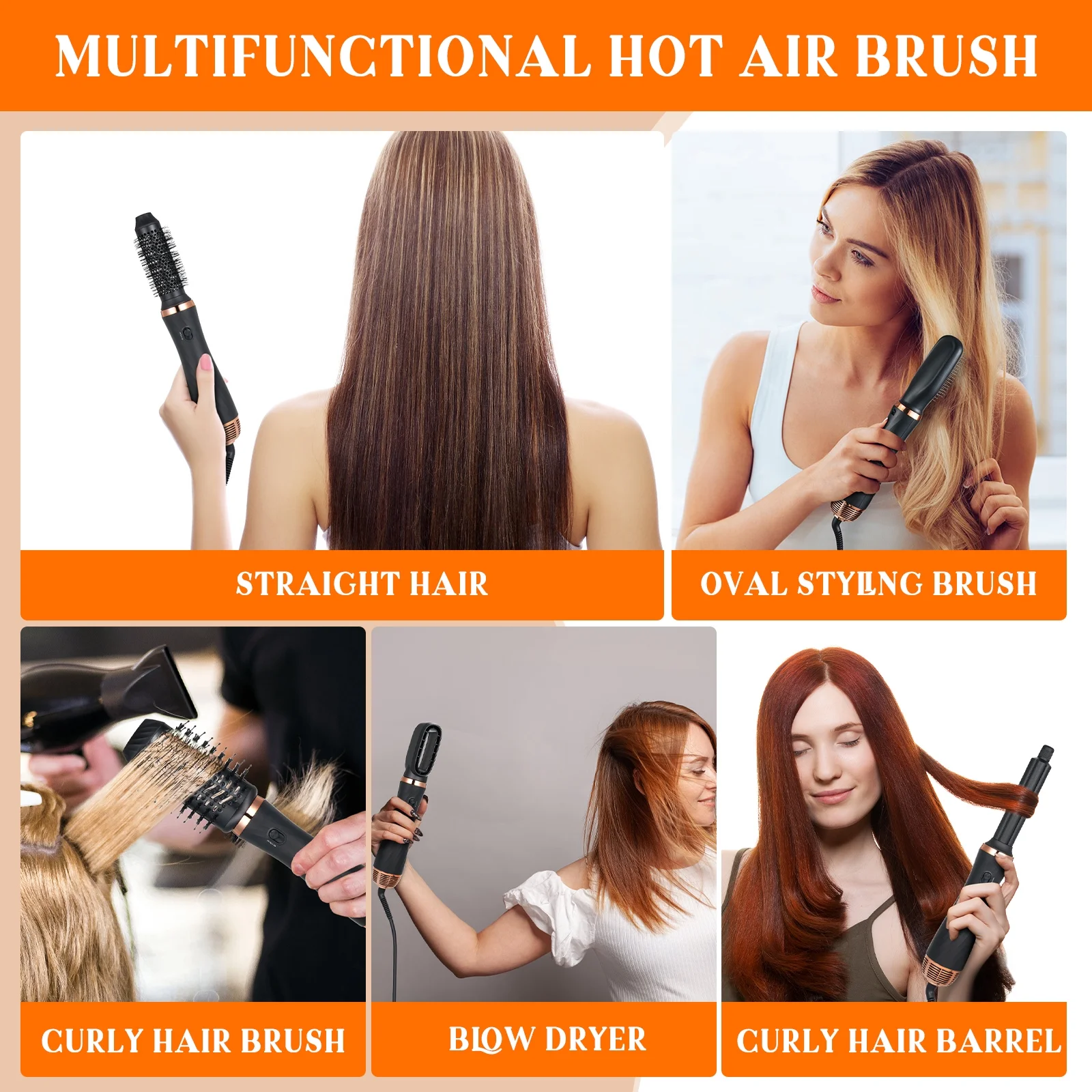 Hair Dryer Brush & 6 in 1 Air Styler, High-Speed Negative Ionic Hair Dryer Fast Drying, Multi Hair Styler with Automatic Curling Iron