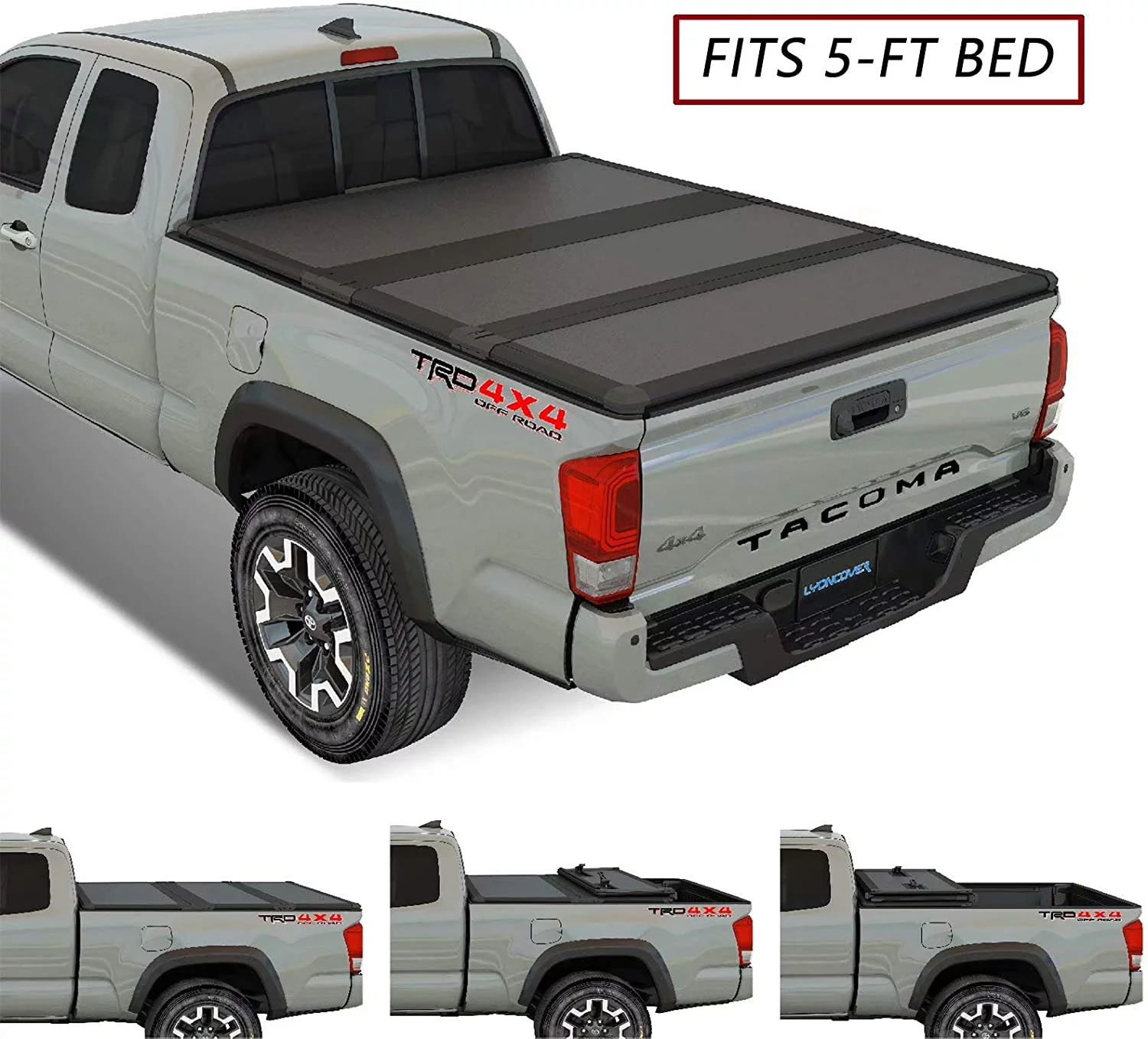 Kikito Professional FRP Hard Tri-Fold Truck Bed Tonneau Cover for 2005-2015 Tacoma 5ft (60.3in) Bed for Models with or Without The Deckrail System