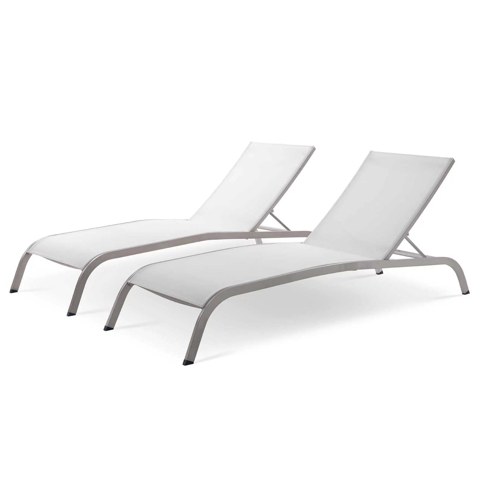 Lounge Chair Chaise, Set of 2, Aluminum, Metal, Steel, White, Modern Contemporary Urban Design, Outdoor Patio Balcony Cafe Bistro Garden Furniture Hotel Hospitality