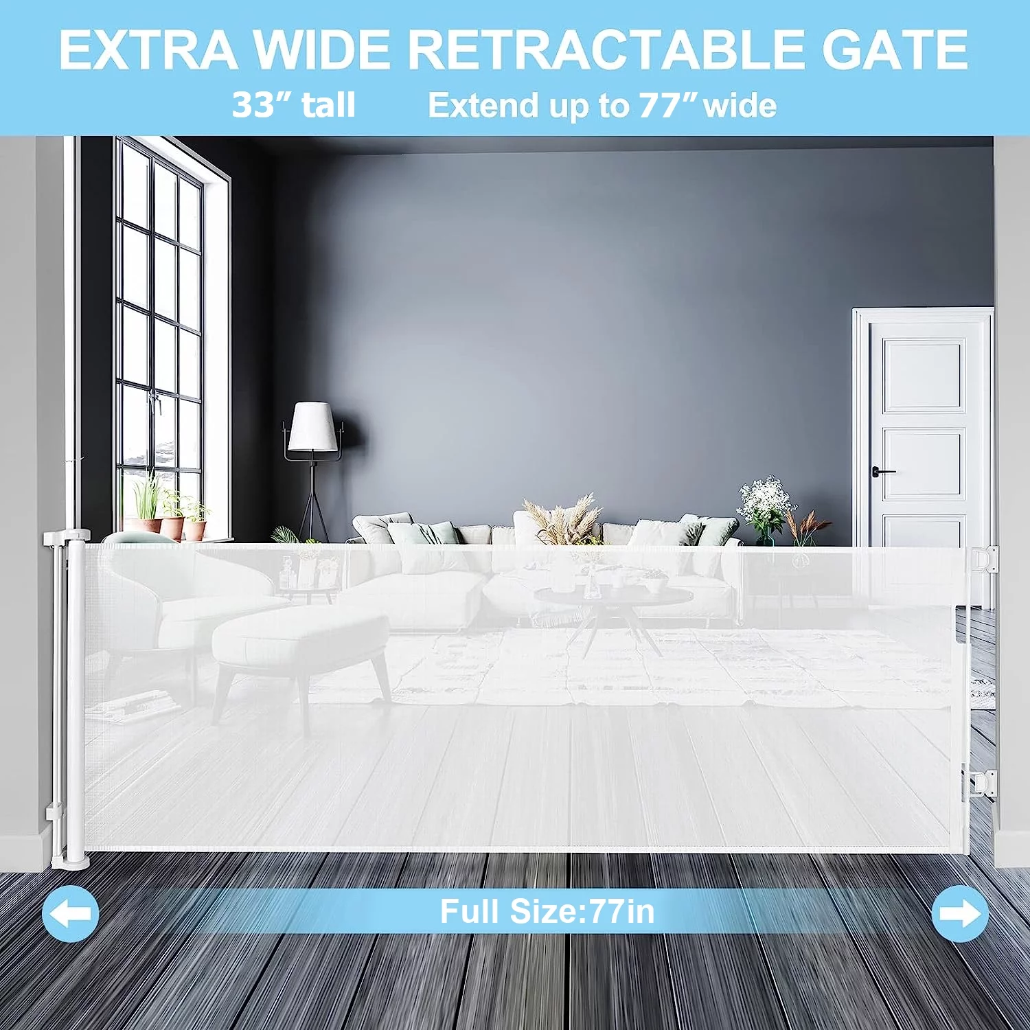 Reendo Retractable Baby Gate 71'' Wide Mesh Baby Gate or Mesh Dog Gate Child Safety Gate for Doorways, Stairs, Hallways, Indoor/Outdoor White