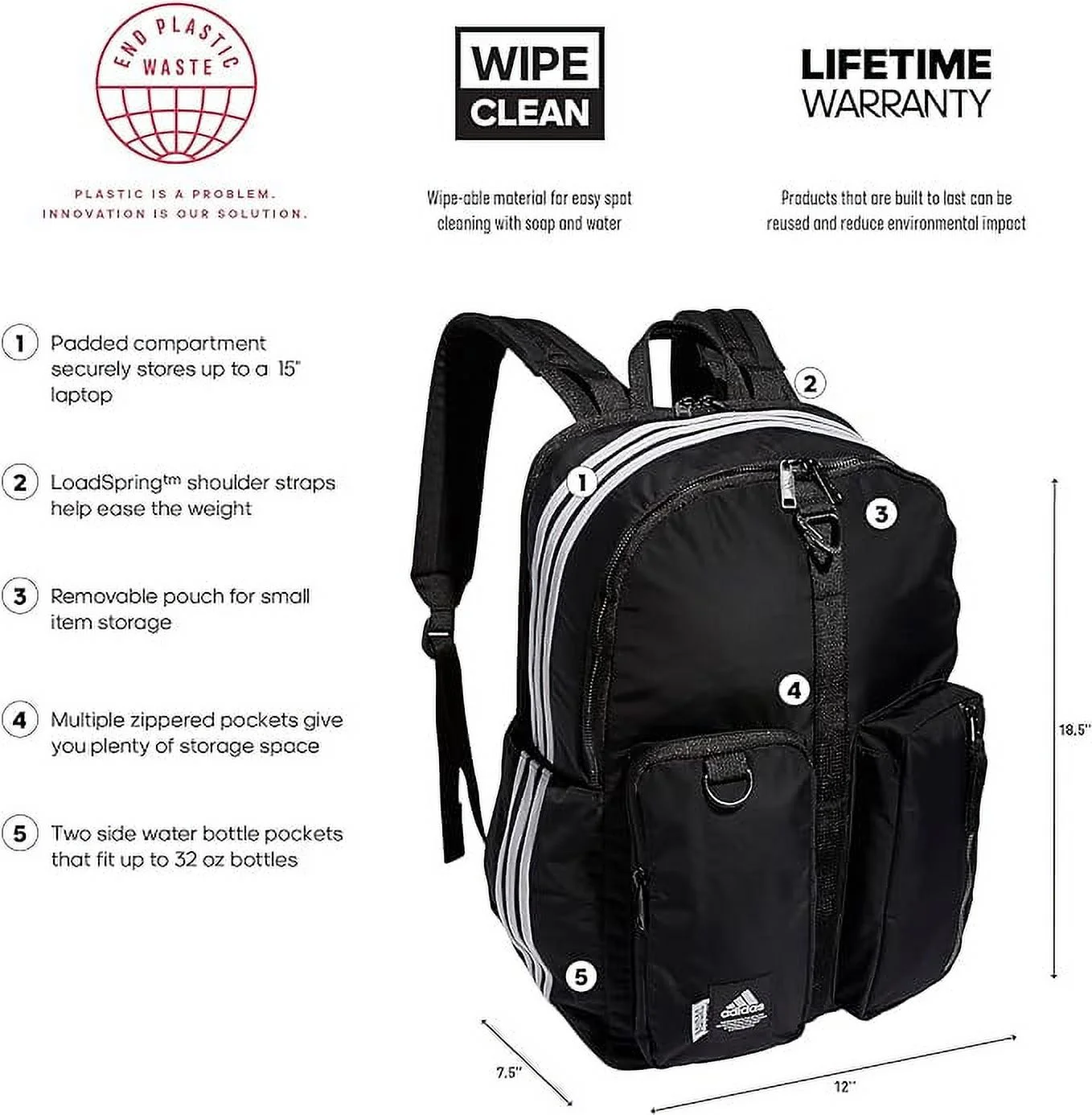 adidas Iconic 3 Stripe Backpack