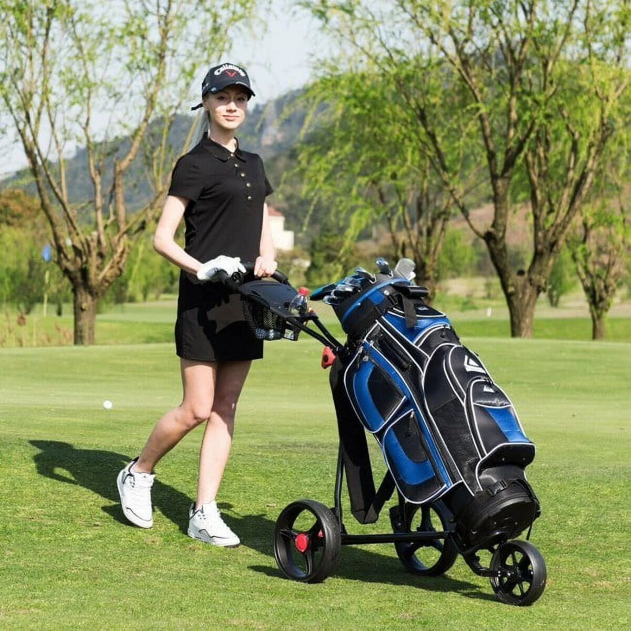 Adjustable Foldable Steel Golf Cart - 1 x Golf Cart + 1 x Instruction - 13.0 - Elevate your golf game with ease and convenience!