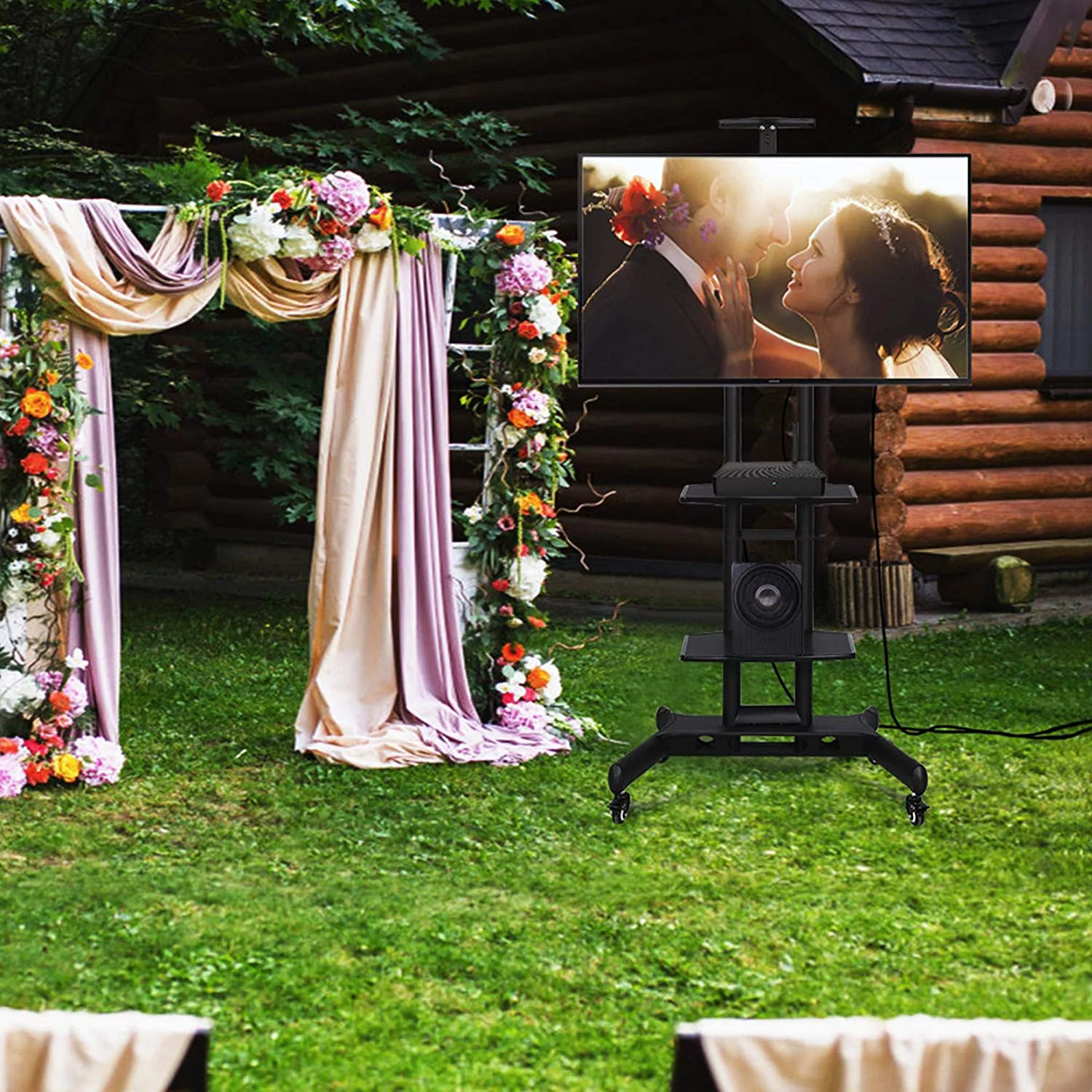 Mobile TV Stand with Wheels, Adjustable Rolling TV Cart for 32 to 75 inch LCD LED Screen TV w/Storage Shelves and Heavy Duty Base, Holds up to 110 Lbs