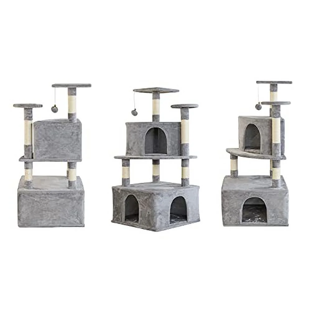 OTLIVE Newly Designed Cat Tree Condo, 46.8'' Multi-Level Large Cat Activity Tree with Cat Scratching Post and Big Cat House (Grey)