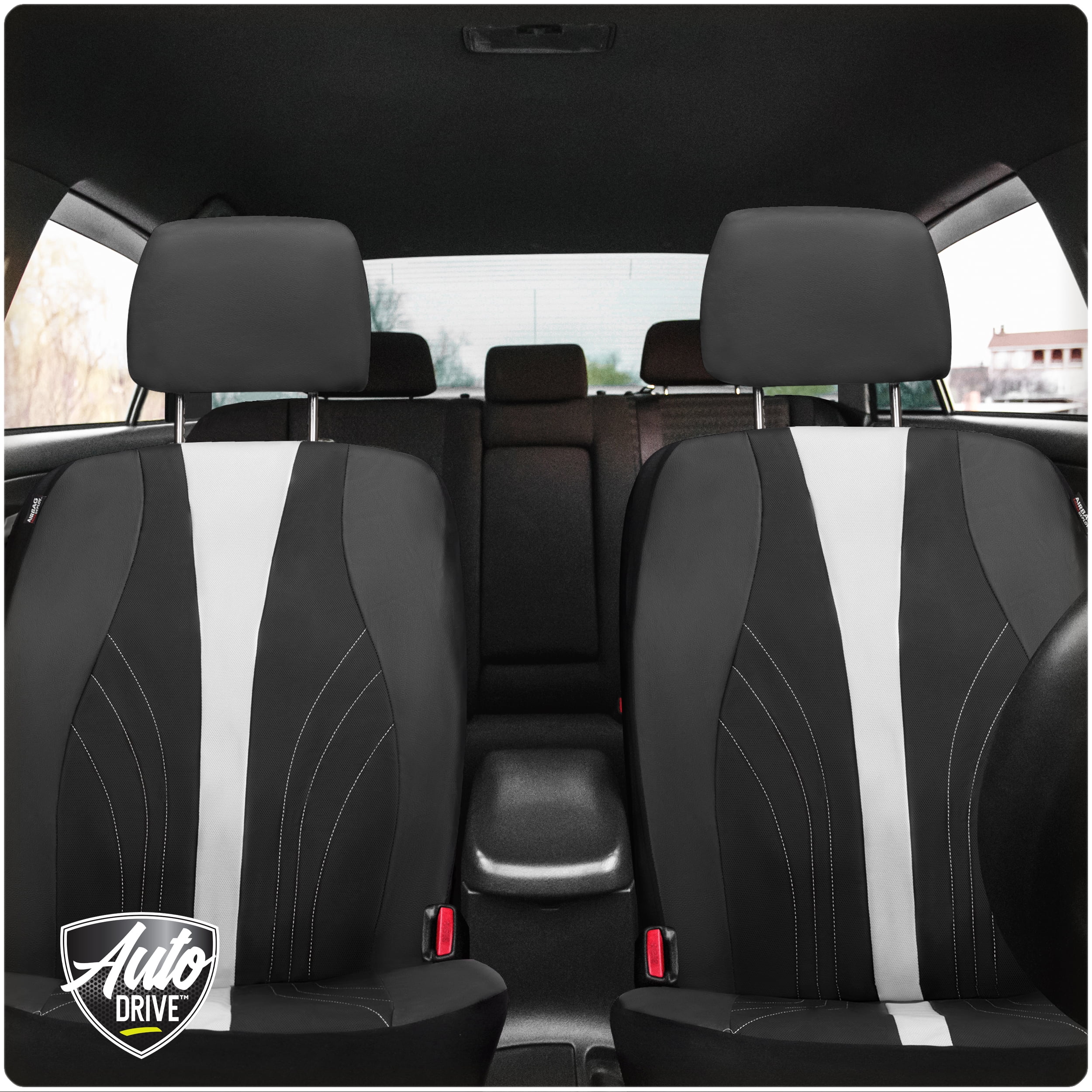 Auto Drive 2-Piece Black-White Marlo Seat Covers