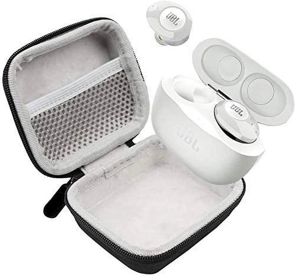 Restored JBL Tune 120 Wireless Earbud Headphones with JBL Charging Case and Hardshell Case Bundle (White, Tune 120) (Refurbished)