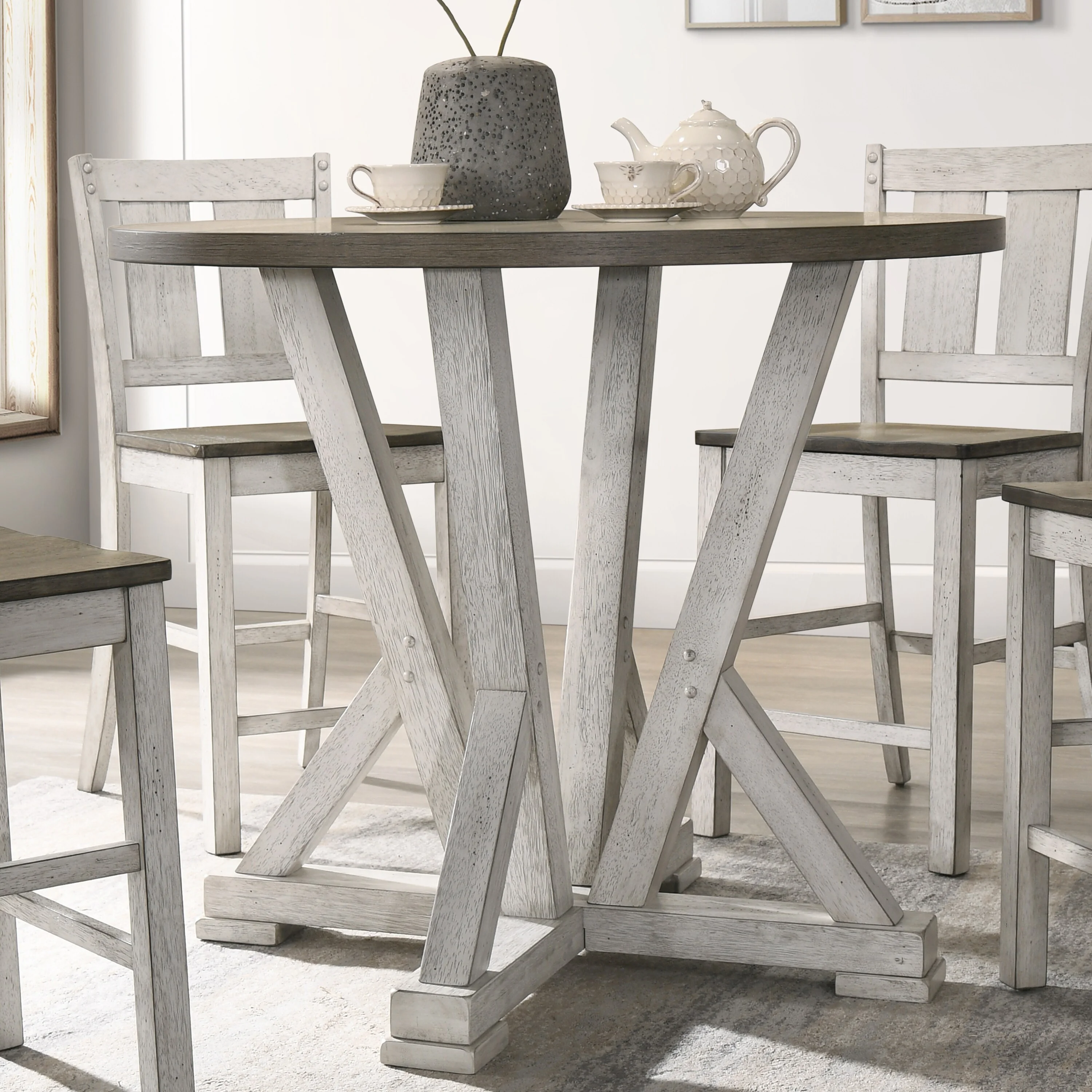 Furniture of America  Theile Rustic 42-inch Round Counter Height Table Light Oak Antique, Oak Finish