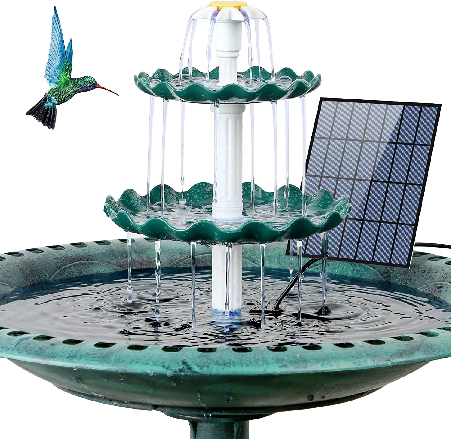 AISITIN 3 Tiered Bird Bath with 2.5W Solar Pump, DIY Solar Fountain Detachable and Suitable for Bird Bath, Garden Decoration