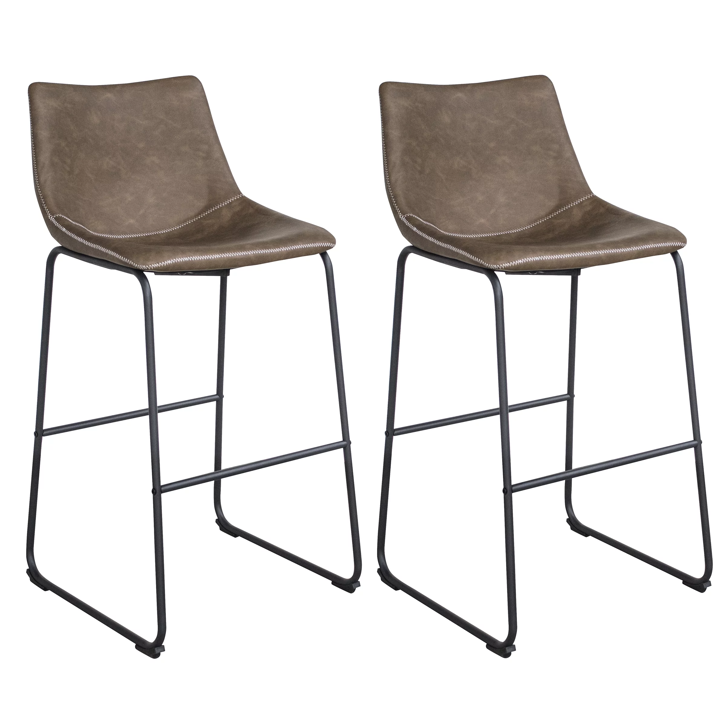 AmeriHome 30 inch Classic Full Back Coffee Finish Faux Leather Bar Chair Set